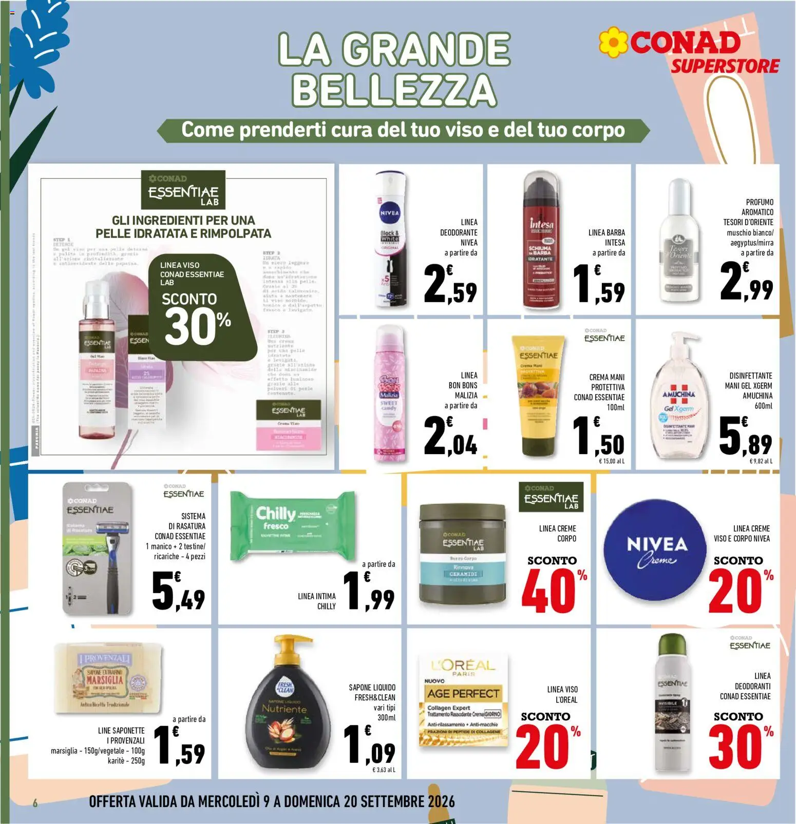 Volantino Conad del 09/09/2026 | Pagina: 6 | Prodotti: Crema, Sapone, Ingredienti, Profumo