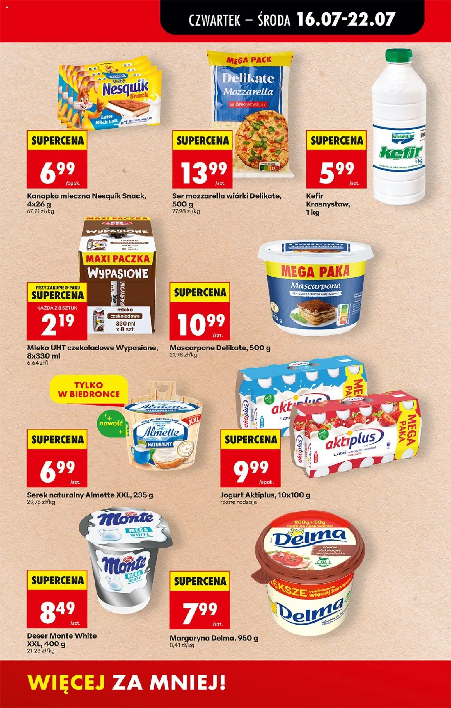 Biedronka gazetka od czwartku od 16.07.2026 | Strona: 49 | Produkty: Serek, Mleko, Jogurt, Mozzarella