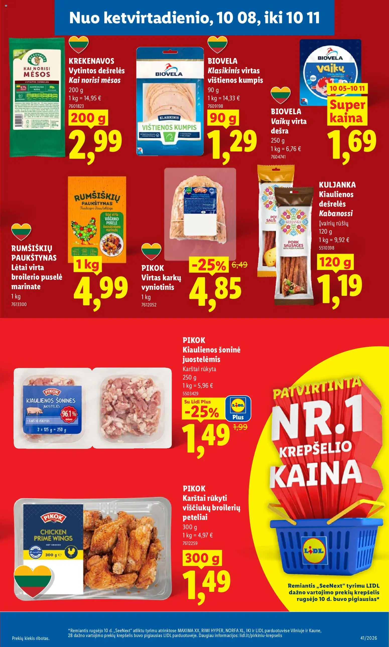 LIDL akcijos nuo 2026.10.05 | Puslapis: 45 | Prekių: Vištienos, Kiaulienos, Dešrelės, Vištienos kumpis