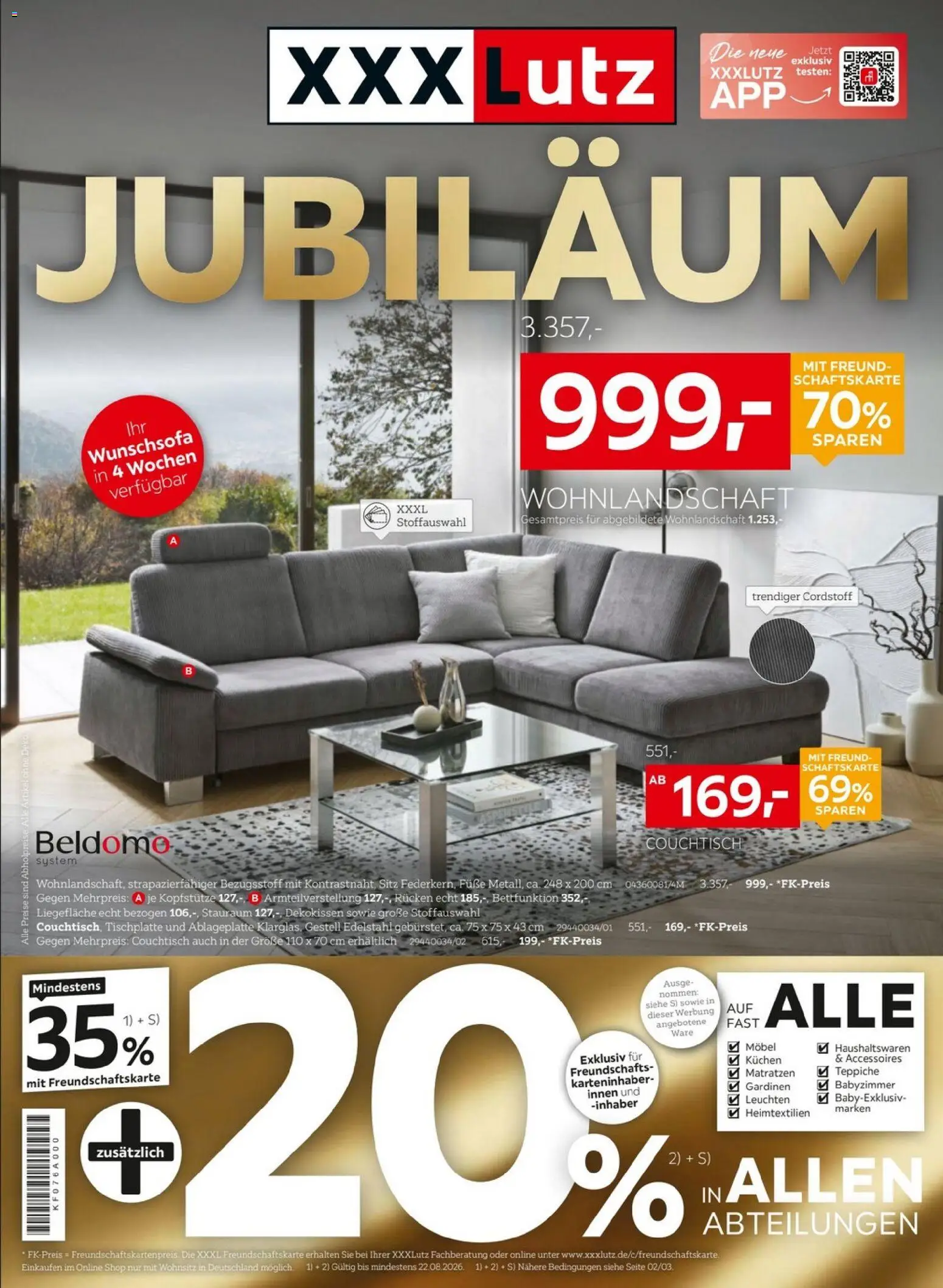 XXXLutz Jubiläum – gültig ab 08.08.2026 | Seite: 1 | Produkte: Wohnlandschaft, Couchtisch, Kuchen