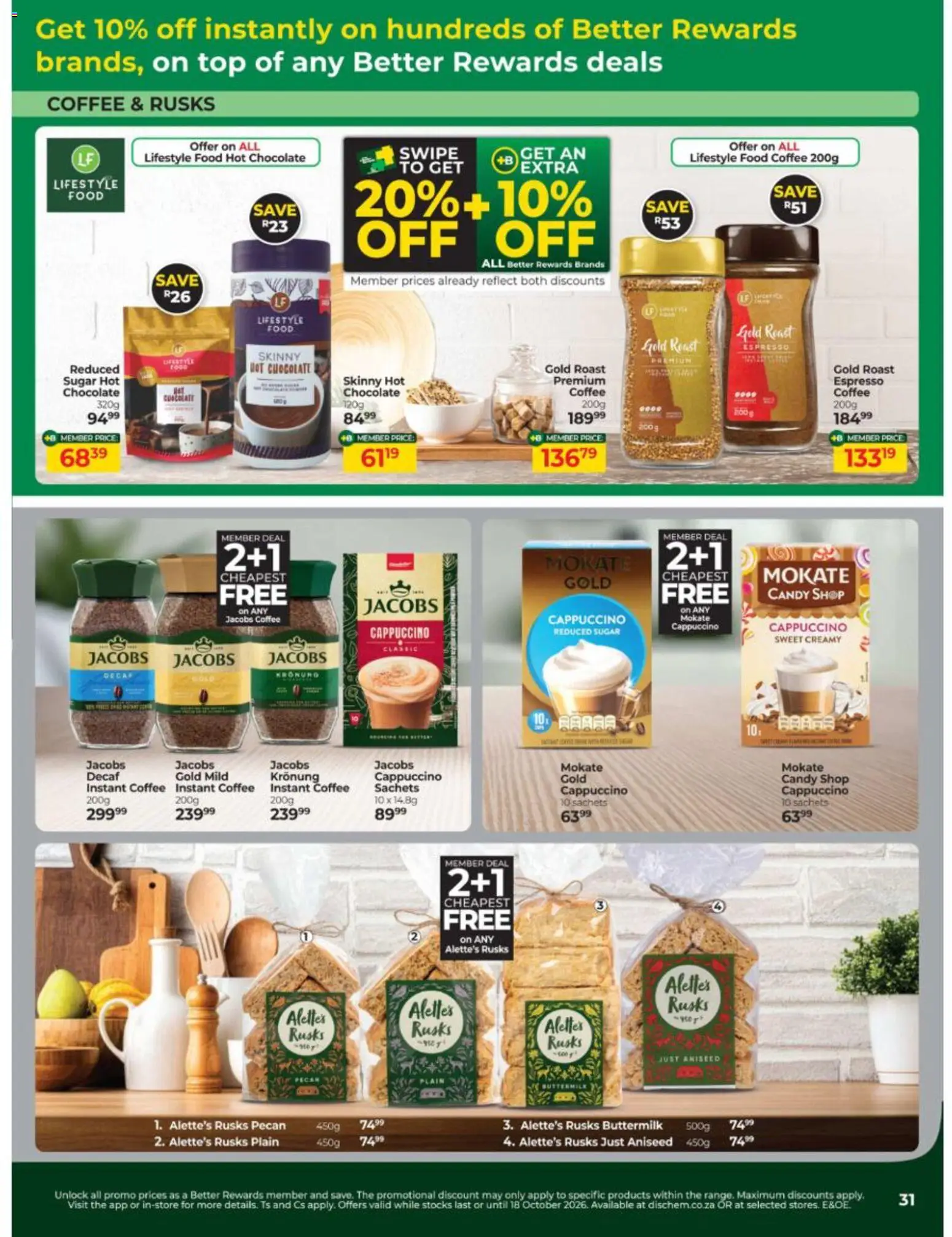 New Dis-Chem catalogue – valid from 15/09/2026 | Page: 31 | Products: Coffee, Chocolate, Rusks, Sugar