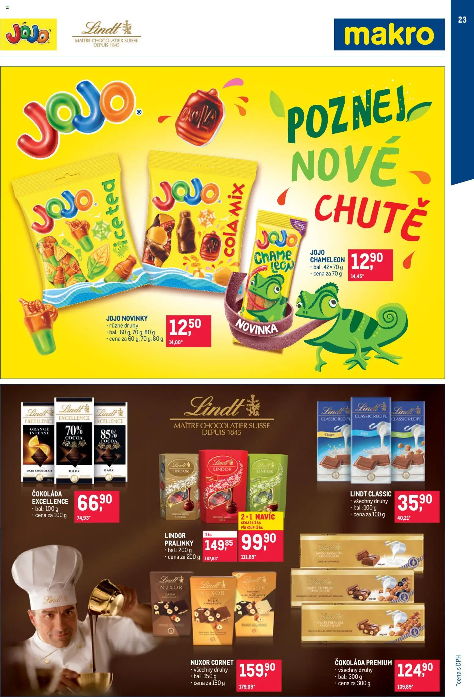 Makro leták - Obchodní partneři od 20.05.2026 | Strana: 23 | Produkty: Lindor, Jojo, Lindt, Milk chocolate