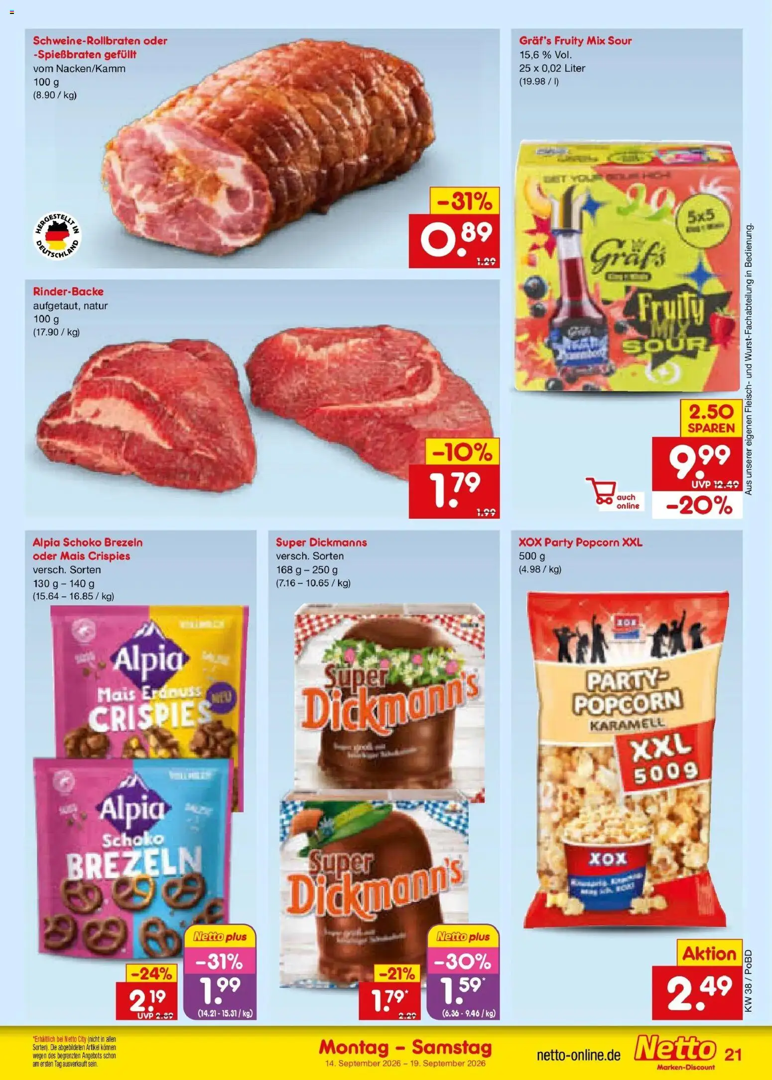 Netto Marken-Discount Prospekt Selb – gültig ab 14.09.2026 | Seite: 31 | Produkte: Mais, Popcorn, Fleisch