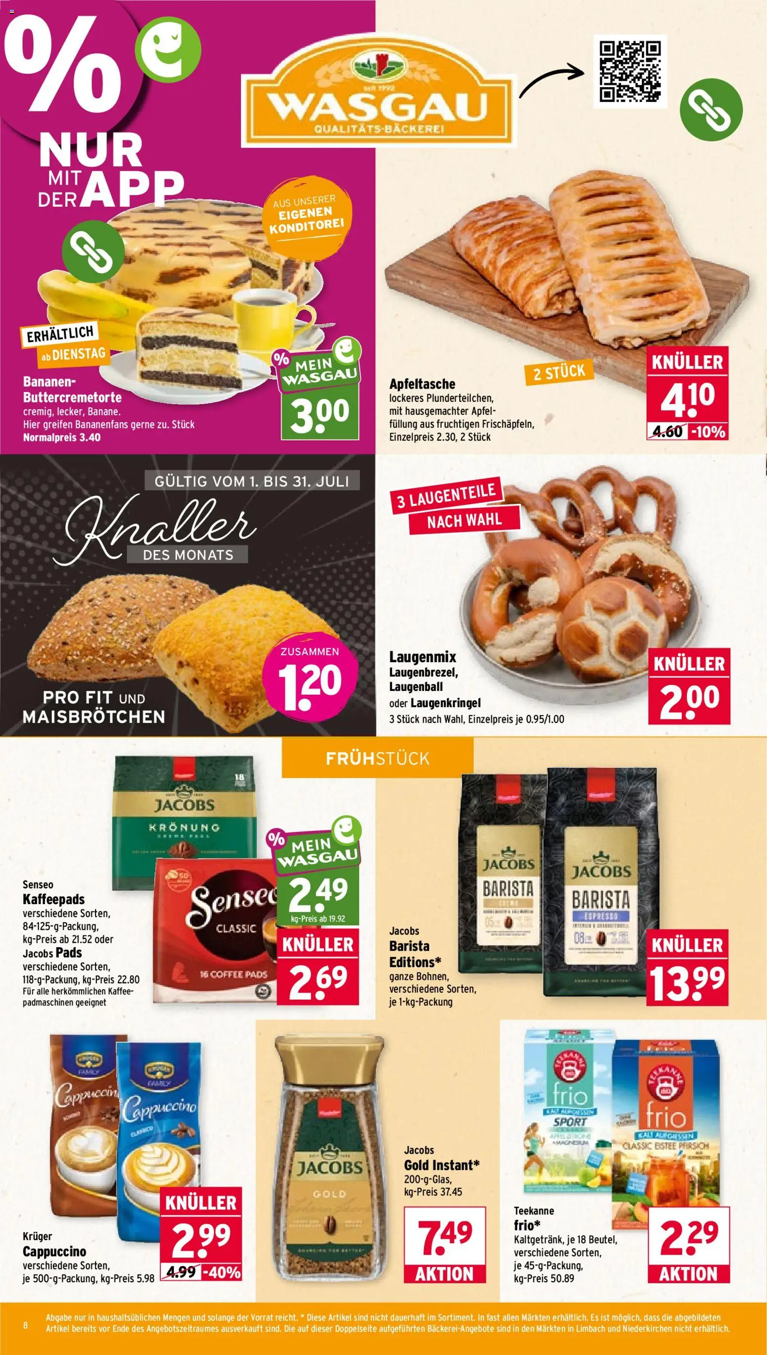 Wasgau Prospekt – gültig ab 13.07.2026 | Seite: 8 | Produkte: Senseo, Kaffeepads, Pfirsich, Teekanne