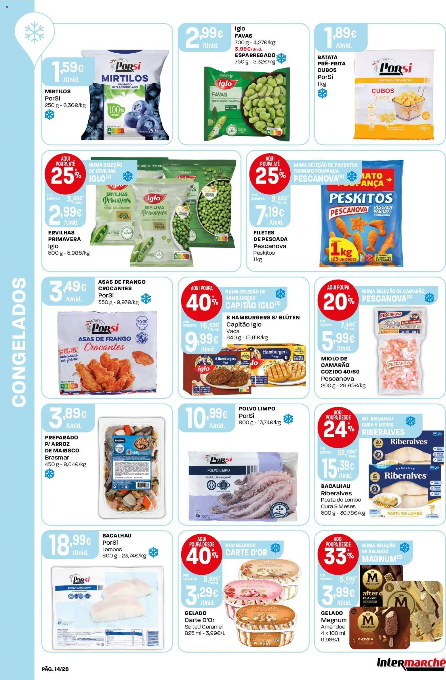 Intermarché Folheto Contact │ válido de 16/07/2026 | Página: 14 | Produtos: Asas de frango, Bacalhau, Frango, Capitão iglo