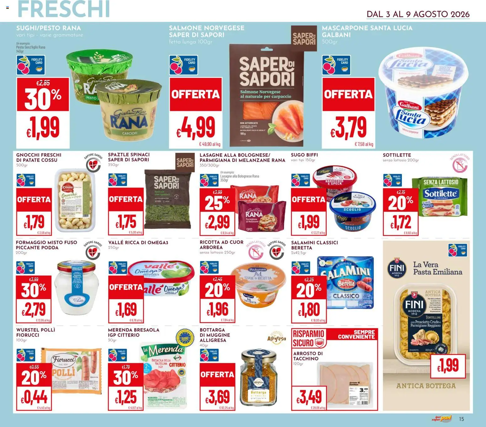 Volantino Pan del 03/08/2026 | Pagina: 15 | Prodotti: Arrosto, Carpaccio, Parmigiano reggiano, Lasagne