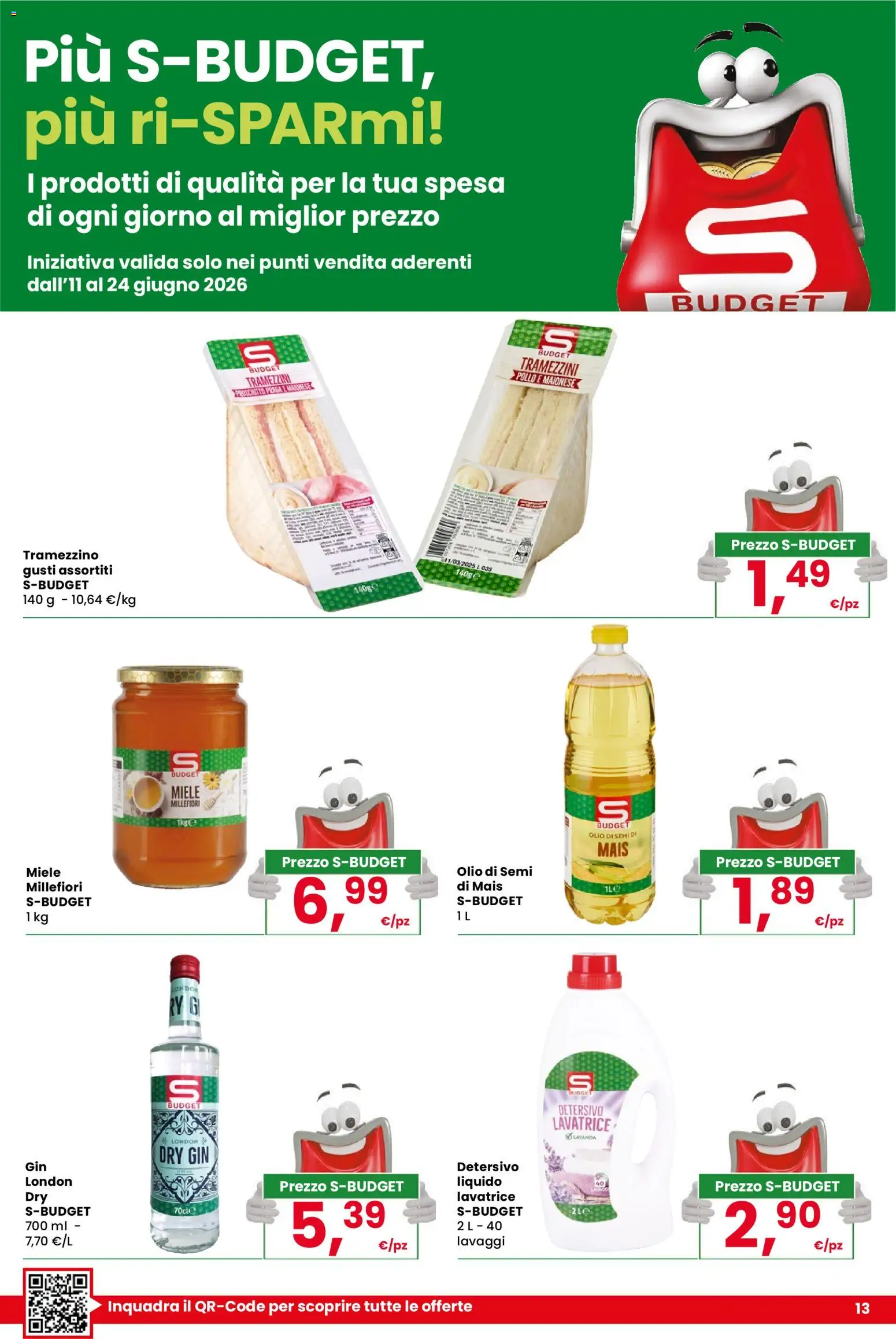 Volantino Despar del 11.06.2026 | Pagina: 13 | Prodotti: Pollo, Gin, Lavatrice, Tramezzino