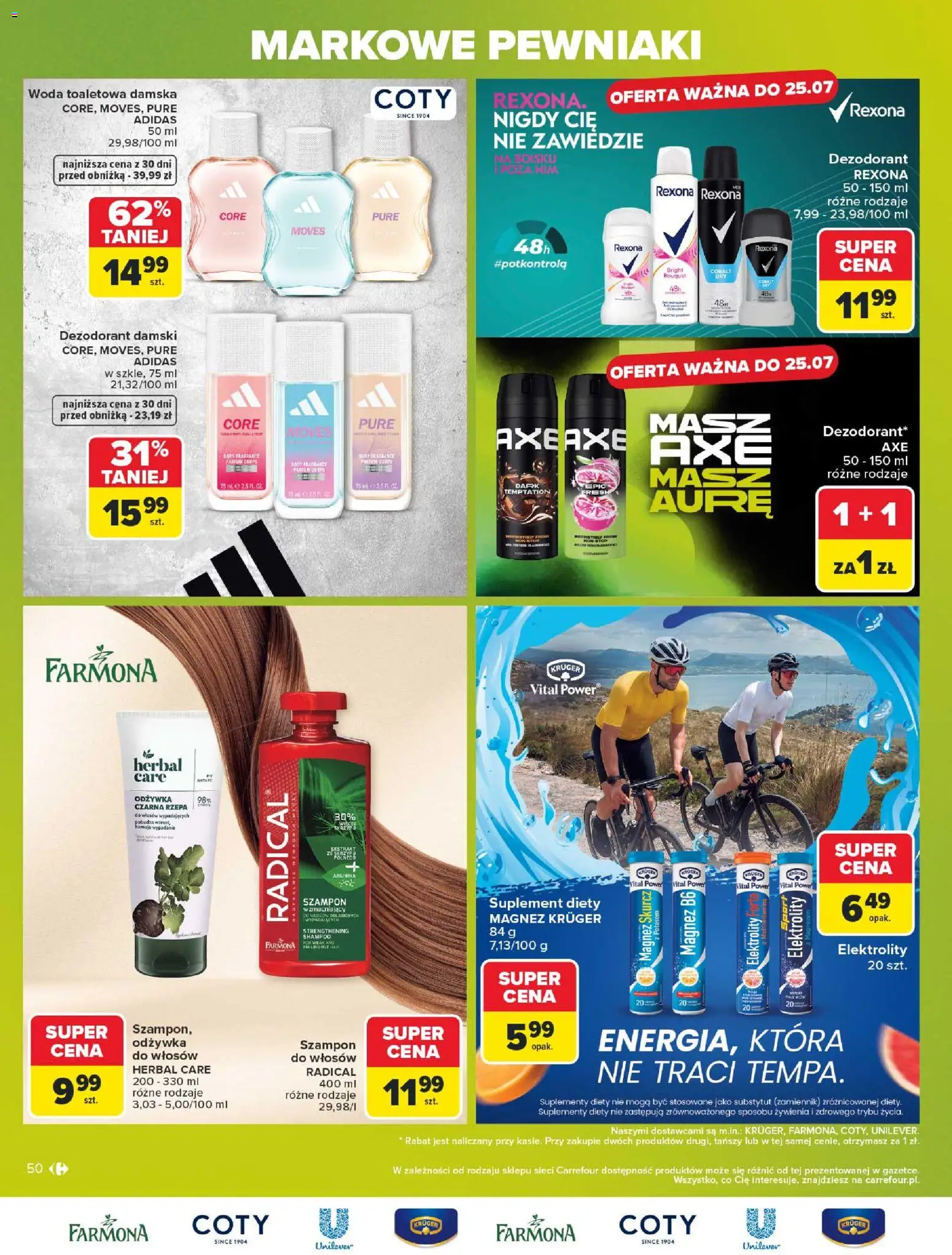 Carrefour gazetka - Markowe pewniaki od 20.07.2026 | Strona: 50 | Produkty: Woda toaletowa, Szampon, Odżywka, Dezodorant