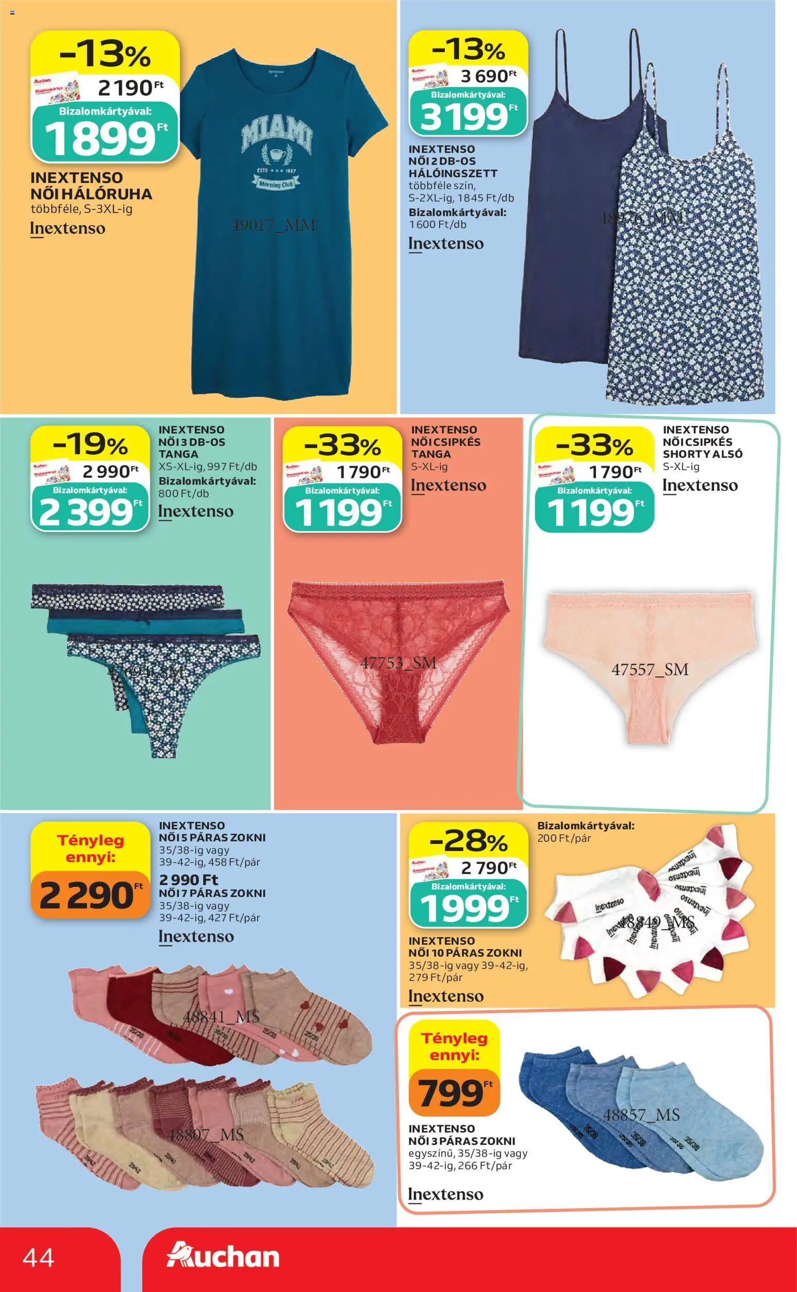 Auchan akciós ujság - amely érvényes a következő dátumtól: 2026.08.27. | Oldal: 44 | Termékek: Tanga, Zokni