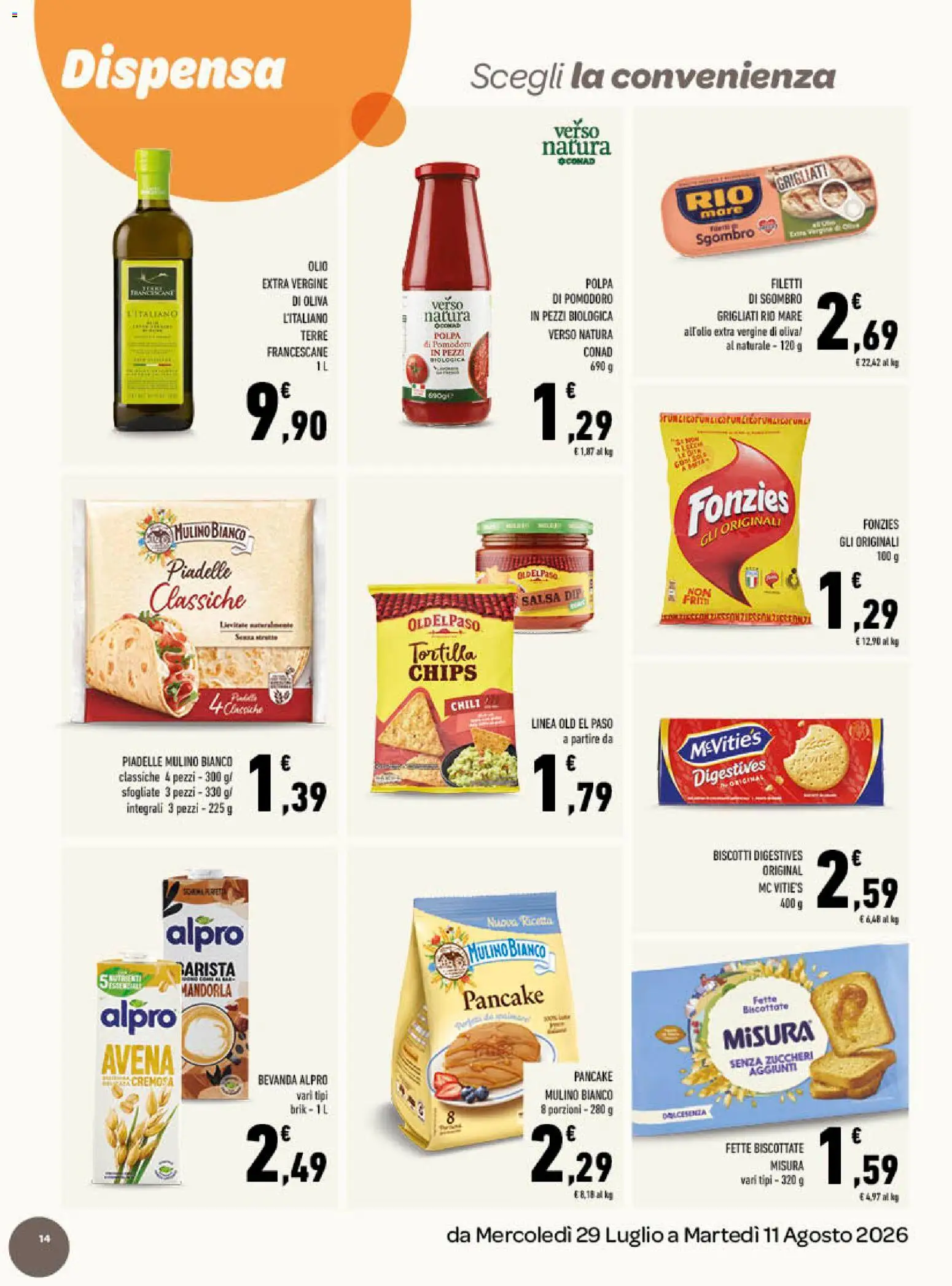 Volantino Conad del 29/07/2026 | Pagina: 14 | Prodotti: Salsa, Pomodoro, Olive, Sgombro