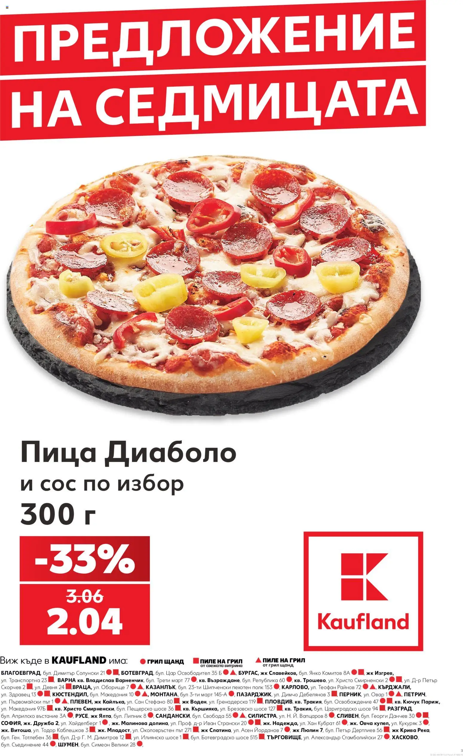 {H1} | Страница: 3 | Продукти: Пица, Пиле, Здравец, Сос