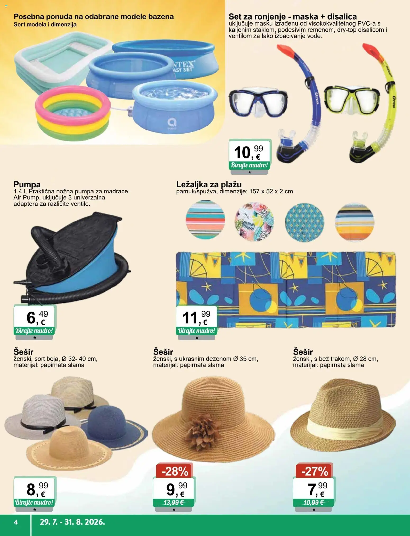 KTC katalog | vrijedi od 29.07.2026 | Stranica: 4 | Proizvodi: Ležaljka, Maska, Šešir, Ležaljka za plažu