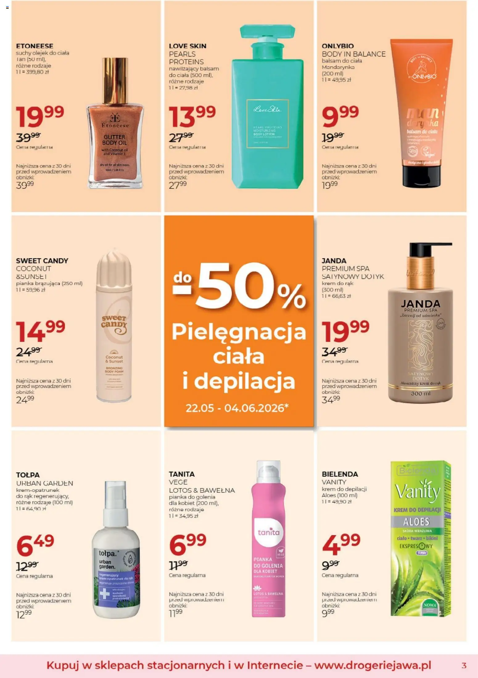Jawa gazetka od 05.05.2026 | Strona: 3 | Produkty: Body, Pianka do golenia, Krem do rąk, Krem do depilacji