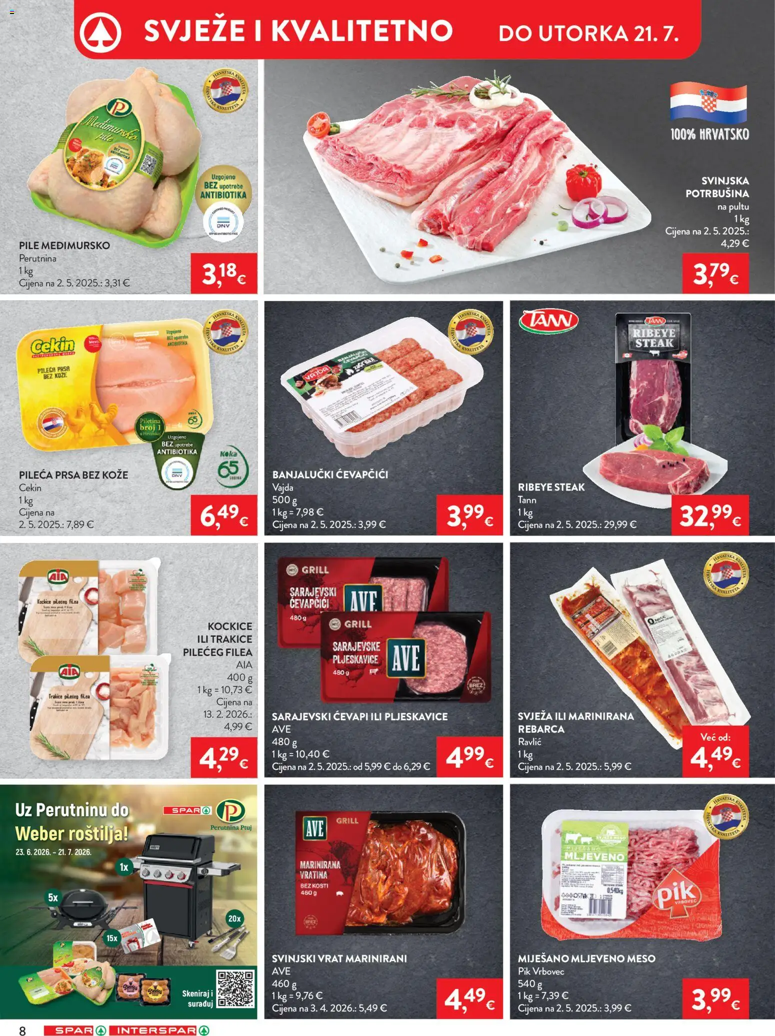 Spar katalog | vrijedi od 15.07.2026 | Stranica: 8 | Proizvodi: Vrat, Pljeskavice, Ćevapčići, Pileća prsa