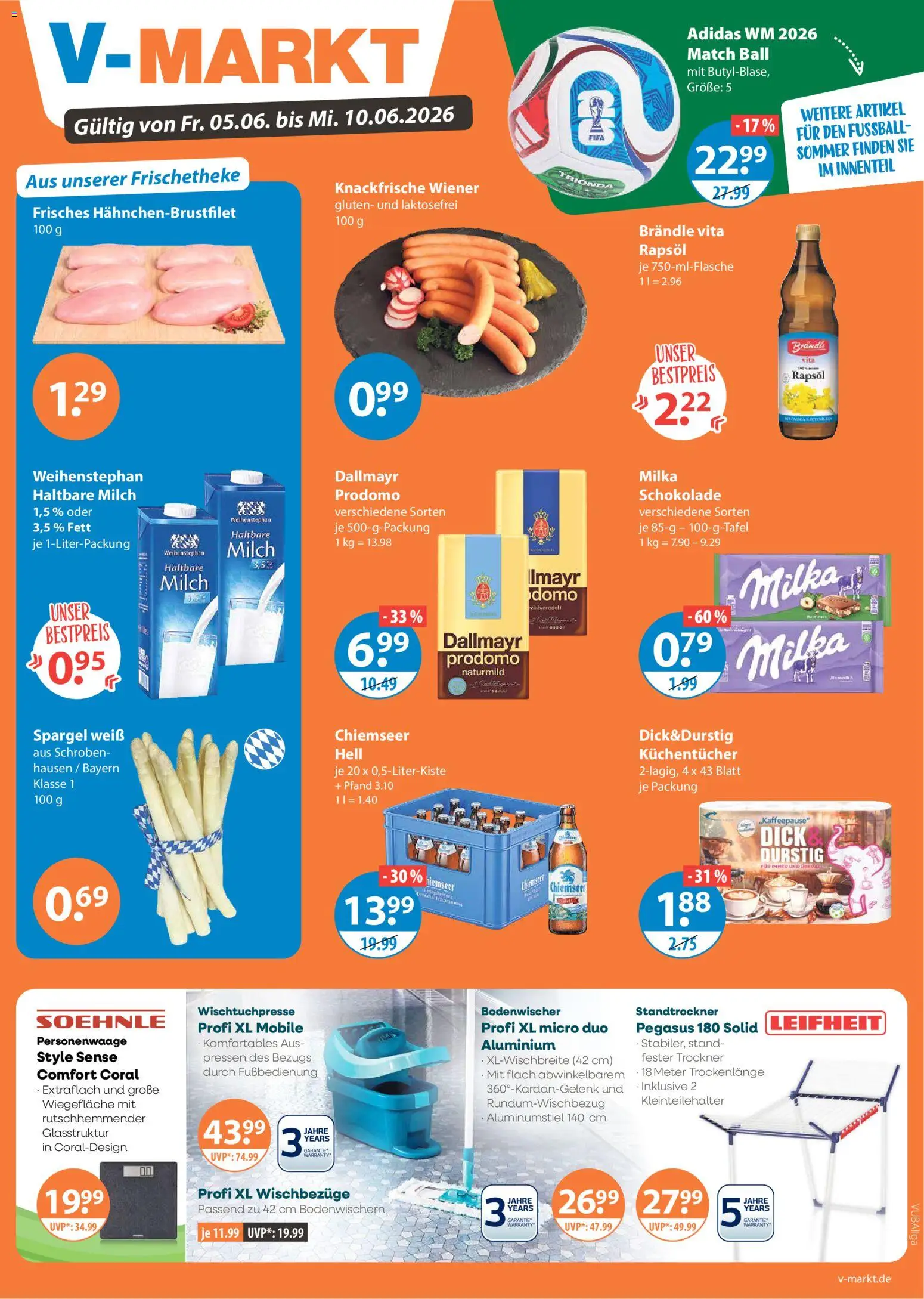 V-Markt Schwaben / Oberbayern – gültig ab 05.06.2026 | Seite: 1 | Produkte: Milch, Coral, Spargel, Fußball