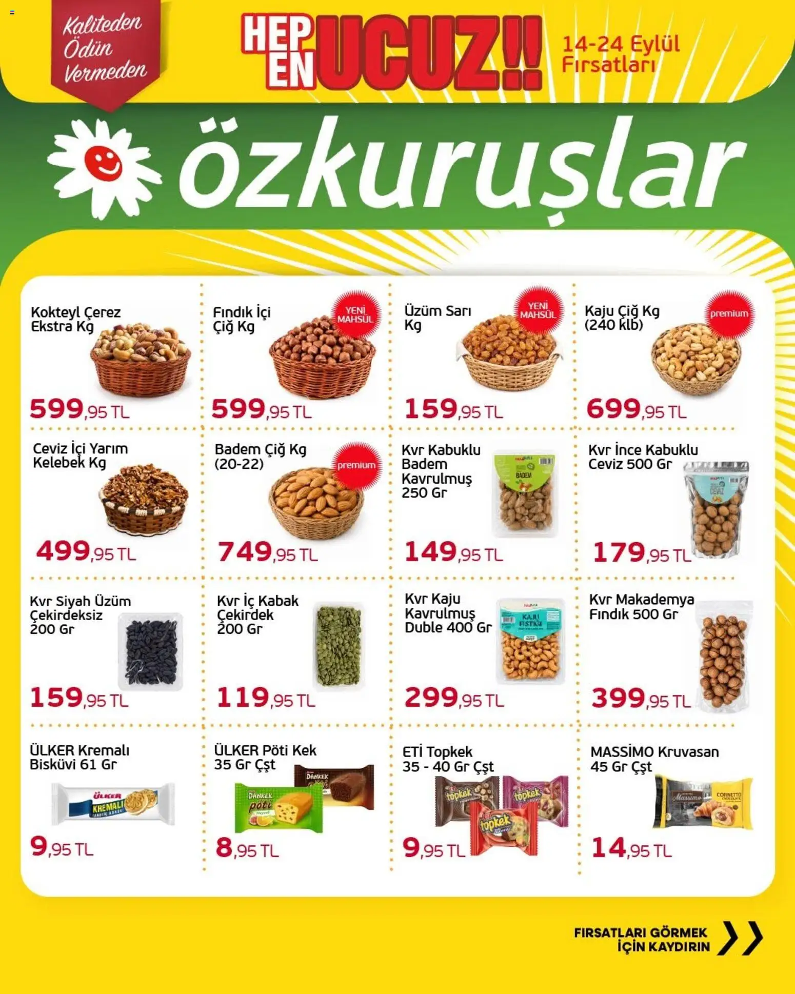Özkuruşlar Katalog - 14 Eylül 2026 tarihinden itibaren geçerlidir | Sayfa: 6 | Ürünler: Kabak, Badem, Üzüm, Bisküvi