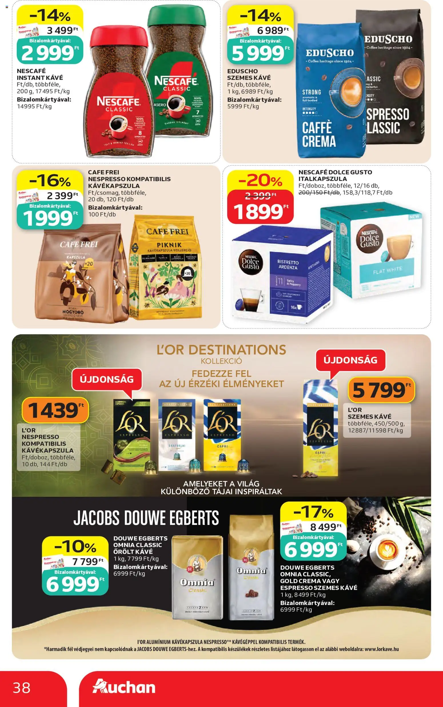 Auchan akciós ujság - amely érvényes a következő dátumtól: 07.05.2026 | Oldal: 38 | Termékek: Dolce Gusto, Mogyoró, Szemes kávé, Őrölt kávé