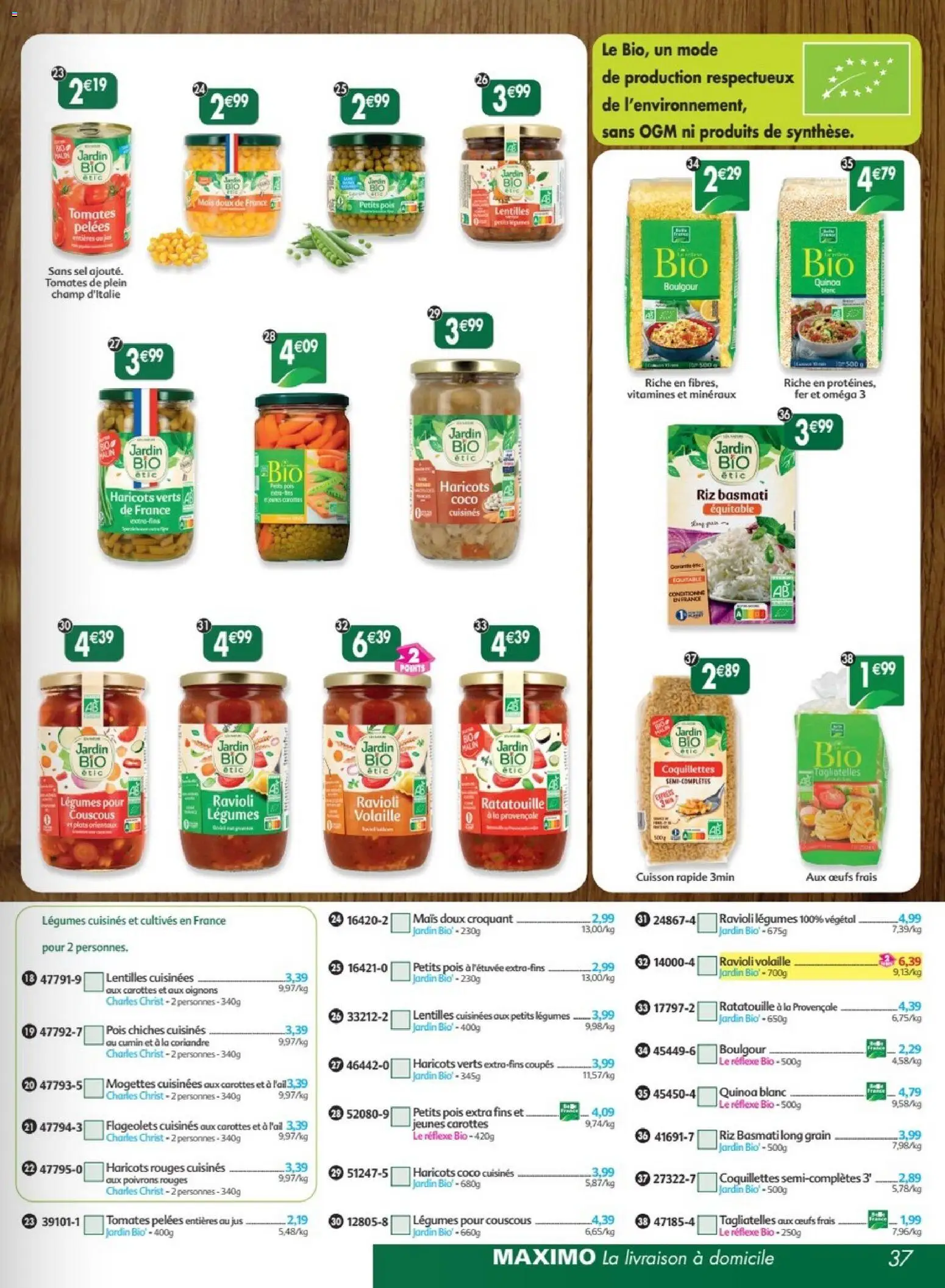 {H1} | Page: 37 | Produits: Lentilles, Ratatouille, Coco, Couscous