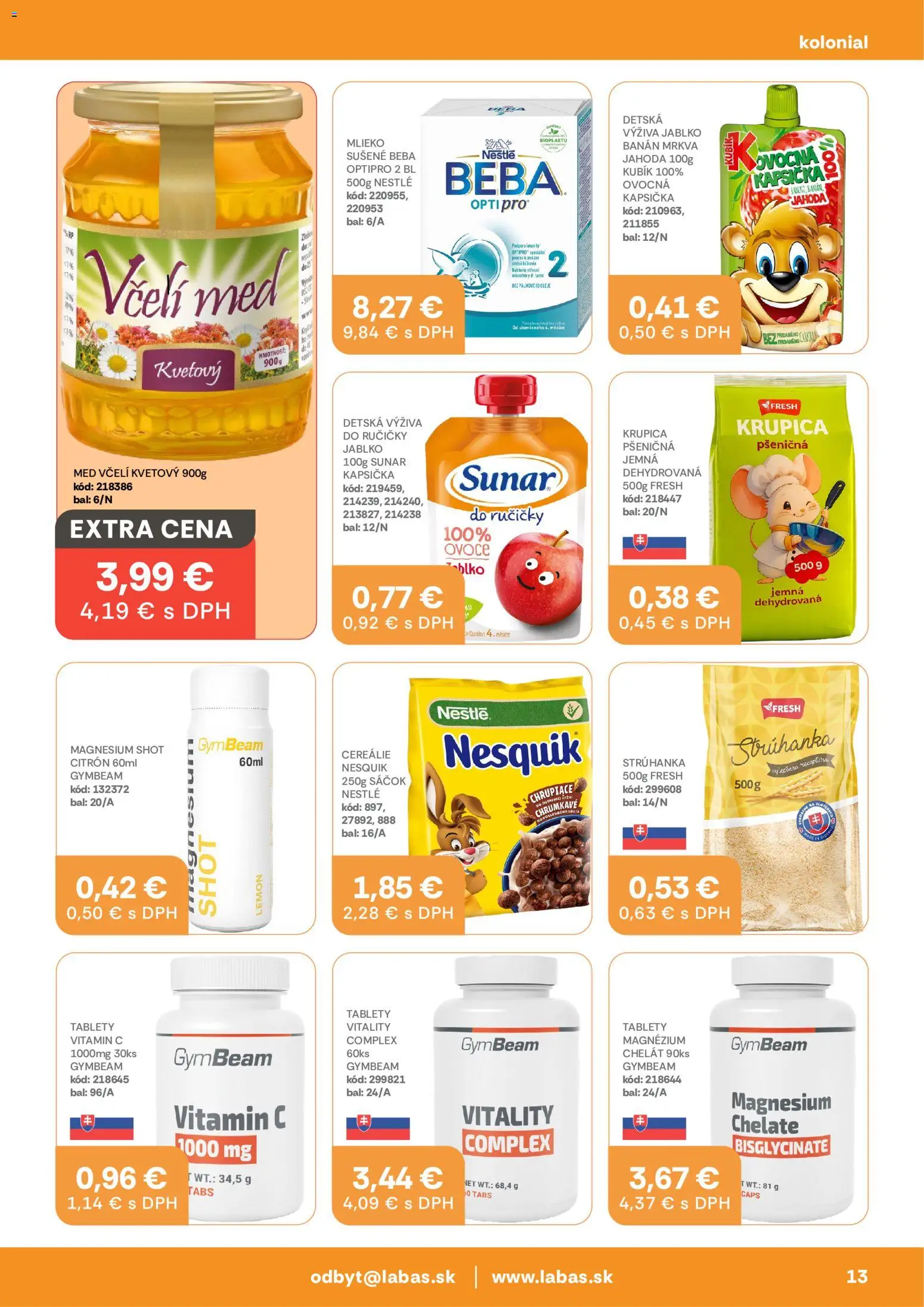 Nové Labaš akcie – leták je platný od 25.08.2026 | Strana: 13 | Produkty: Mlieko, Cereálie, Med, Krupica