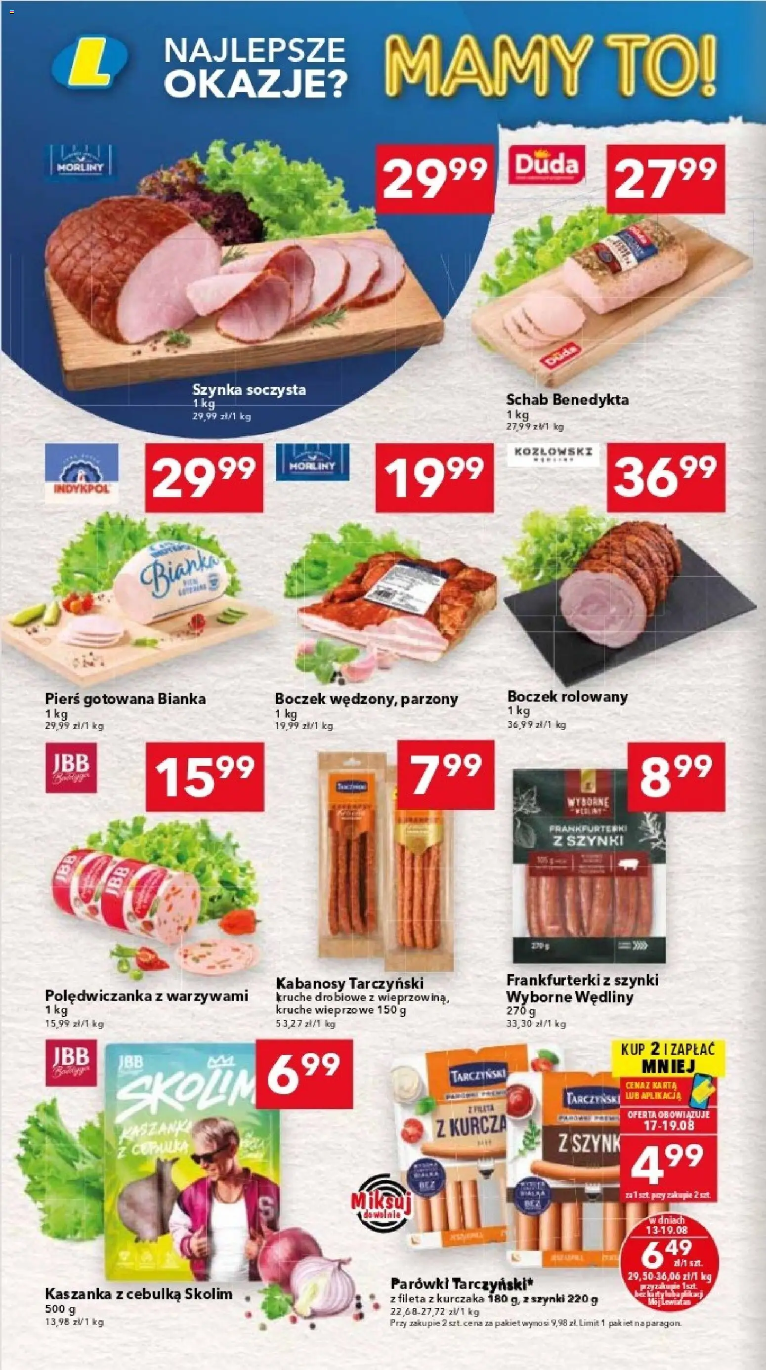 Lewiatan gazetka - Warszawa od 13.08.2026 | Strona: 2 | Produkty: Kabanosy Tarczyński, Frankfurterki, Parówki, Boczek