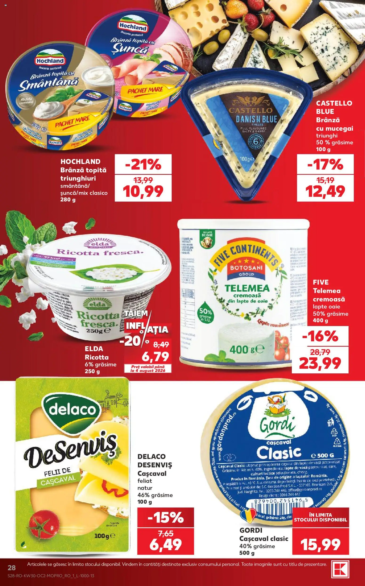 Noul catalog Kaufland – valabil de la 22.07.2026 | Pagină: 28 | Produse: Gordi, Lapte, Hochland, Șuncă
