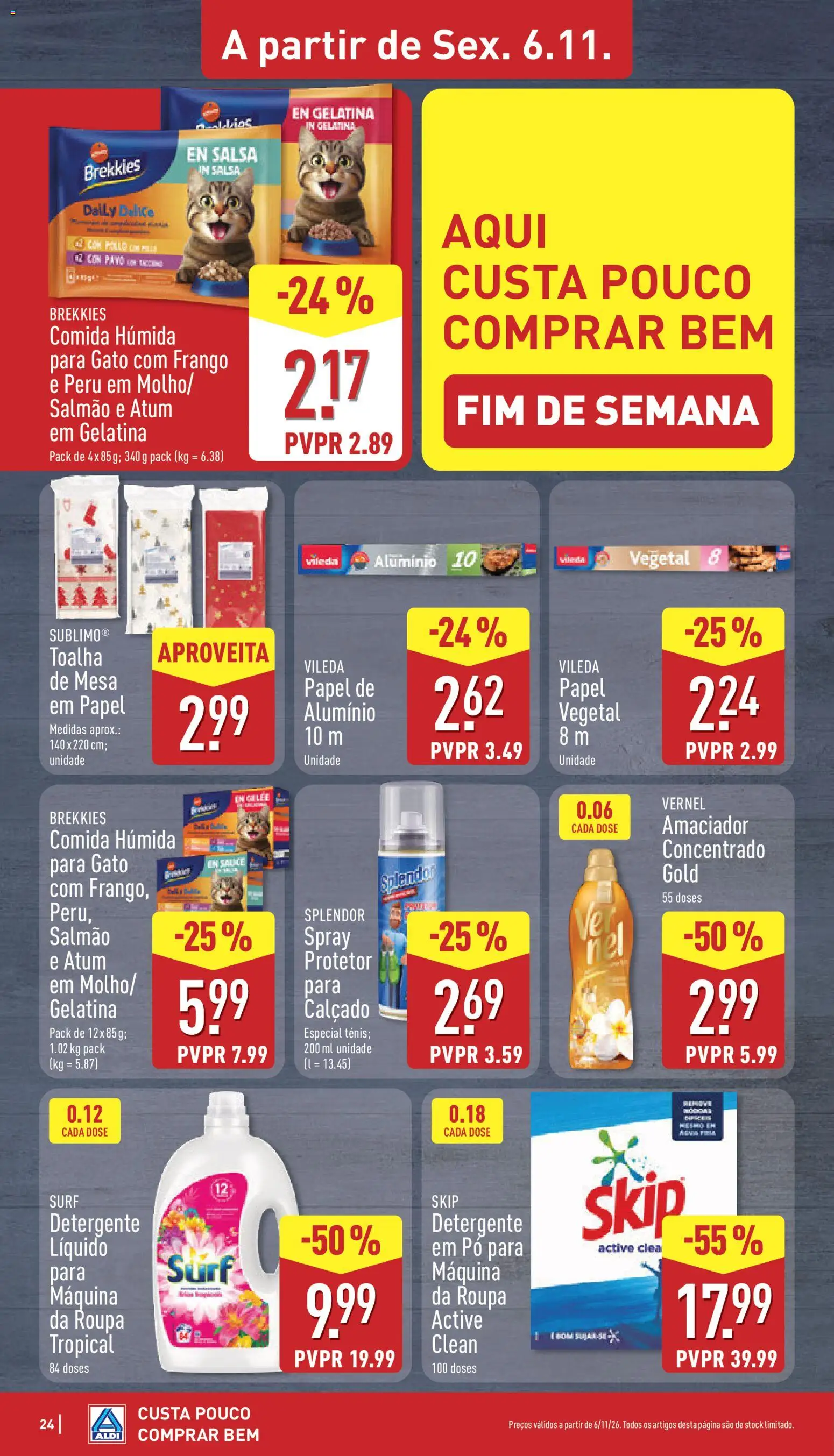 Aldi folheto │ válido de 02/11/2026 | Página: 24 | Produtos: Detergente em pó, Detergente, Salmão, Toalha de mesa