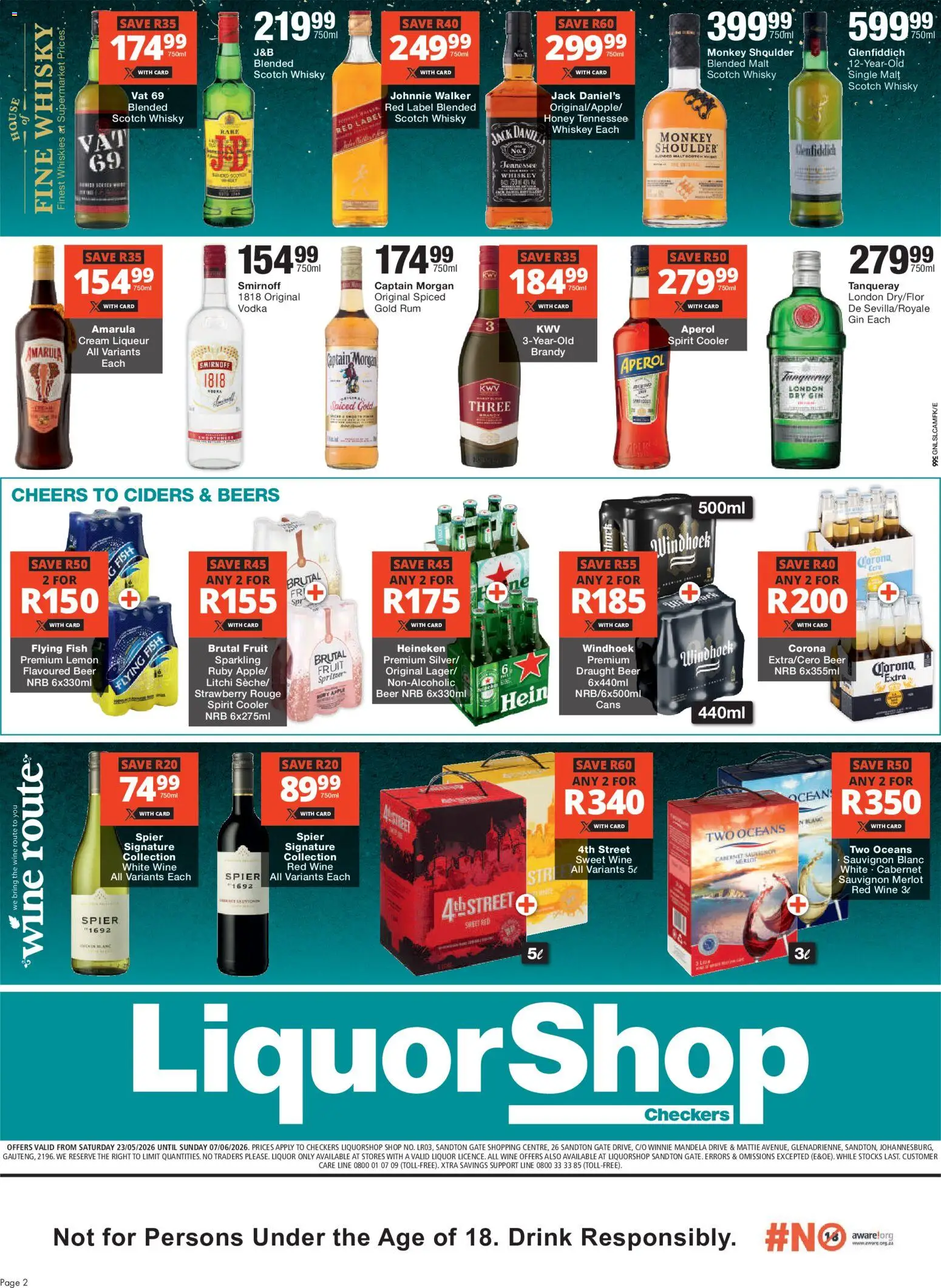 New Checkers catalogue – valid from 23.05.2026 | Page: 2 | Products: Cooler, Beer, Fish, Fruit