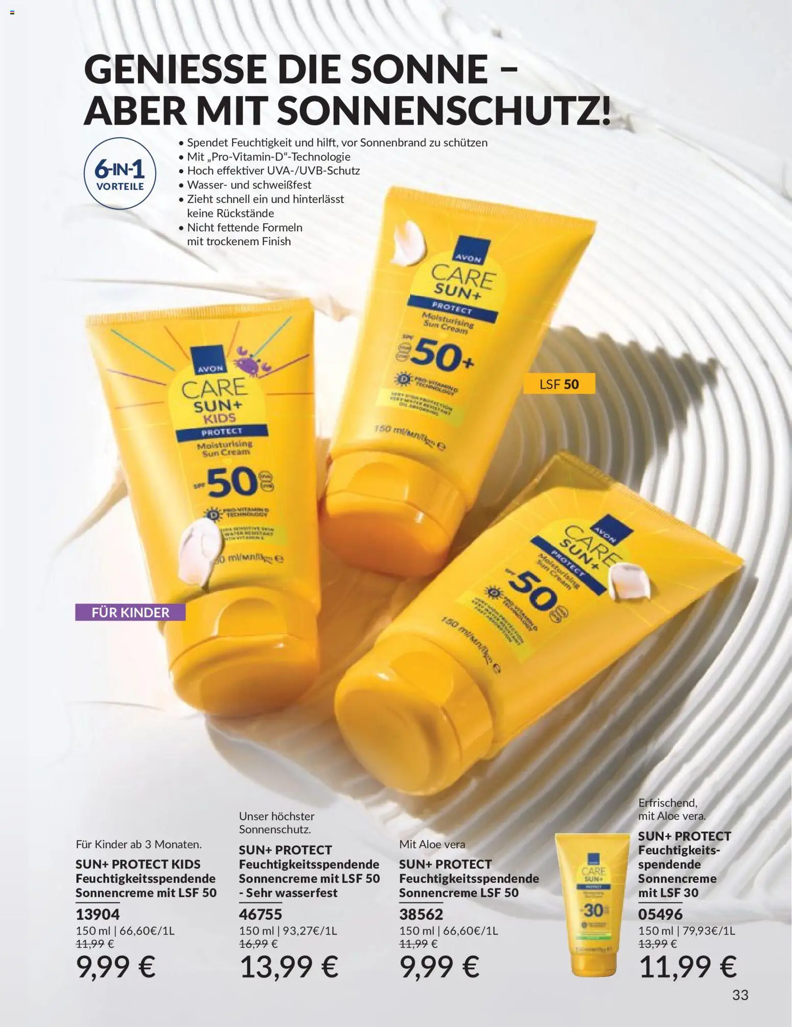 AVON Katalog Juni 2026 – gültig ab 01.06.2026 | Seite: 33 | Produkte: Finish, Sonnencreme, Wasser