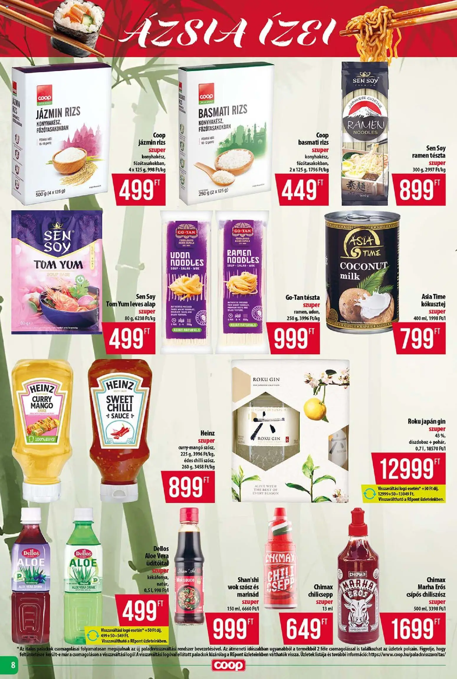 COOP akciós ujság - amely érvényes a következő dátumtól: 2026.08.13. | Oldal: 8 | Termékek: Chiliszósz, Kókusztej, Aloe vera, Rizs