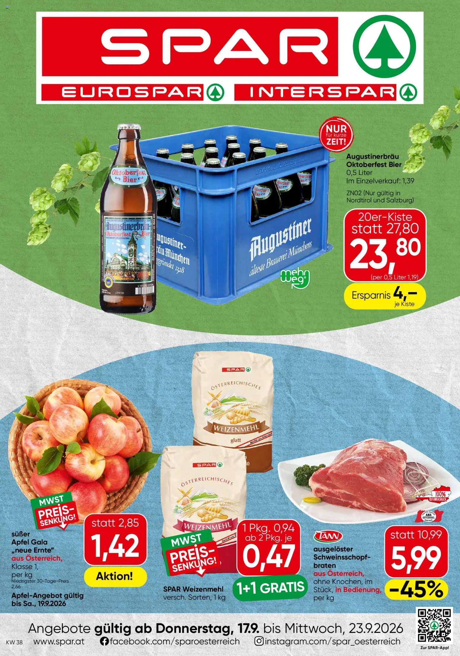 Spar Flugblatt gültig ab 17.09.2026 | Seite: 1 | Produkte: Bier, Äpfel
