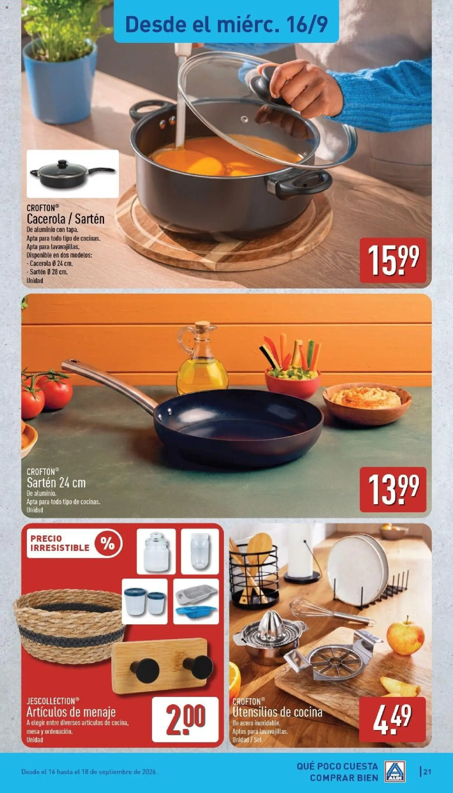 Aldi folleto Canarias │ válido desde el 14/09/2026 | Página: 21 | Productos: Pan, Cocina, Mesa