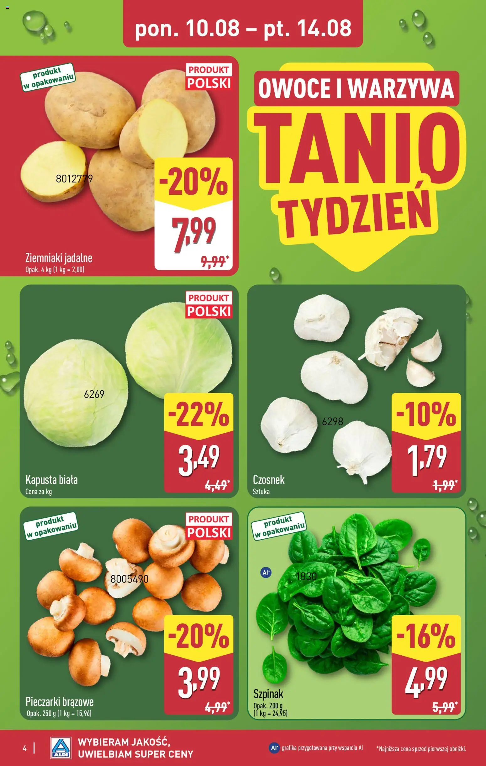 Aldi gazetka od 10.08.2026 | Strona: 4 | Produkty: Kapusta, Ziemniaki, Warzywa, Owoce
