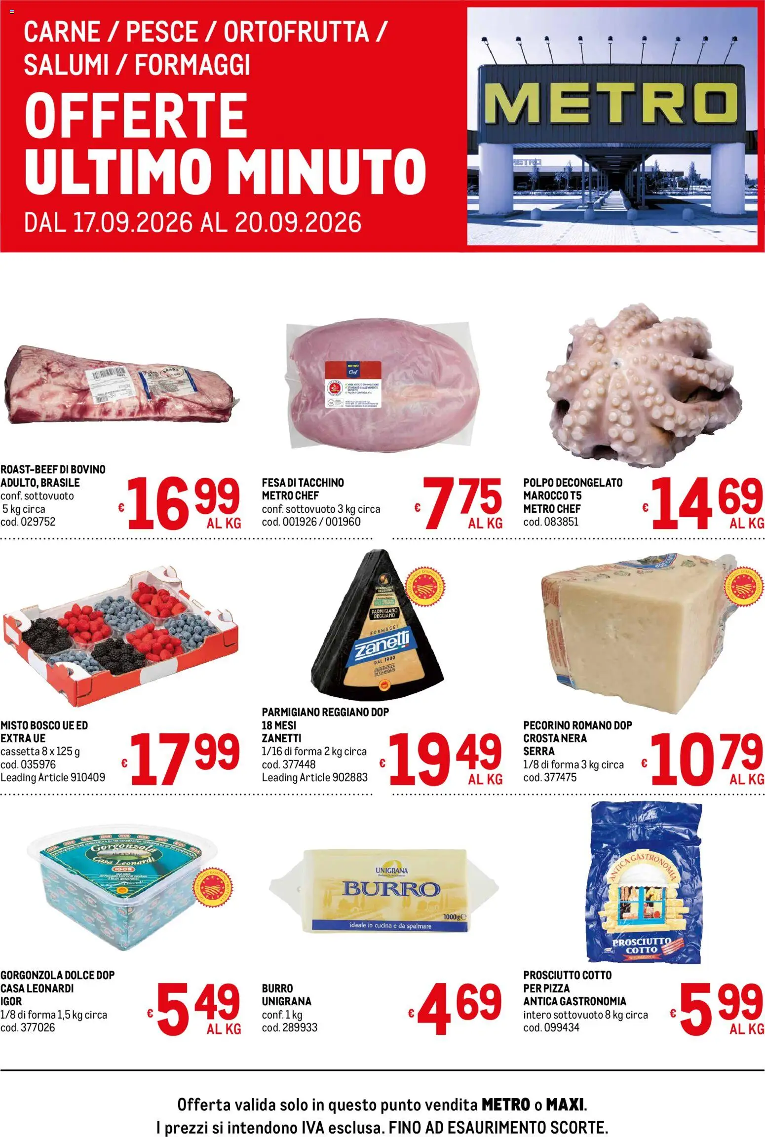 Volantino Metro del 17/09/2026 | Pagina: 1 | Prodotti: Prosciutto Cotto, Pizza, Pesce, Burro