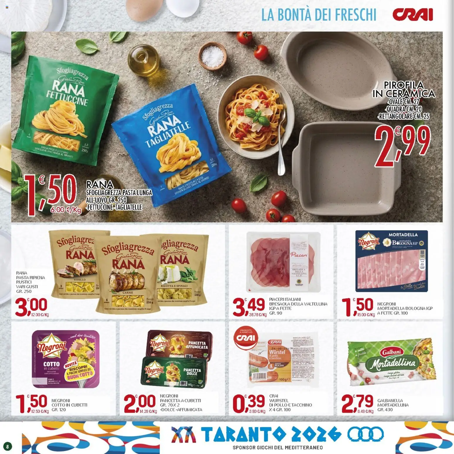 Volantino CRAI del 20/08/2026 | Pagina: 8 | Prodotti: Pollo, Bresaola, Vitello, Fettuccine