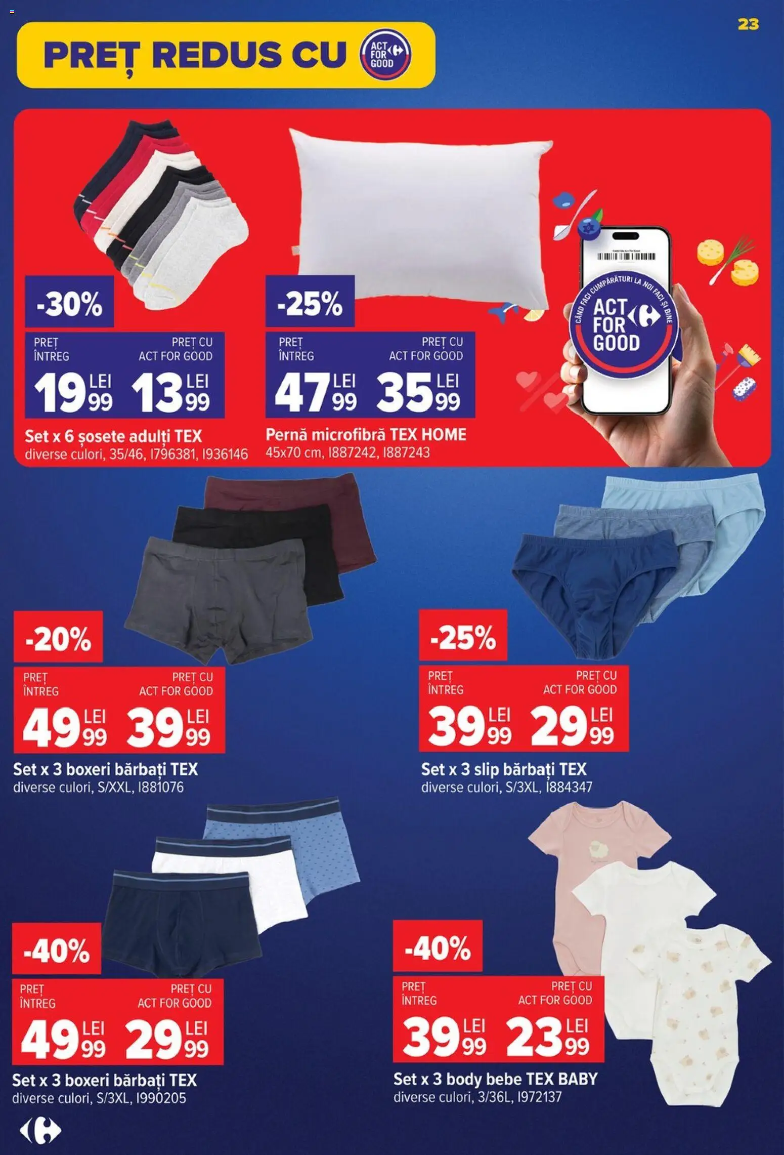 Noul catalog Carrefour – valabil de la 22.07.2026 | Pagină: 23 | Produse: Body, Șosete, Slip, Boxeri