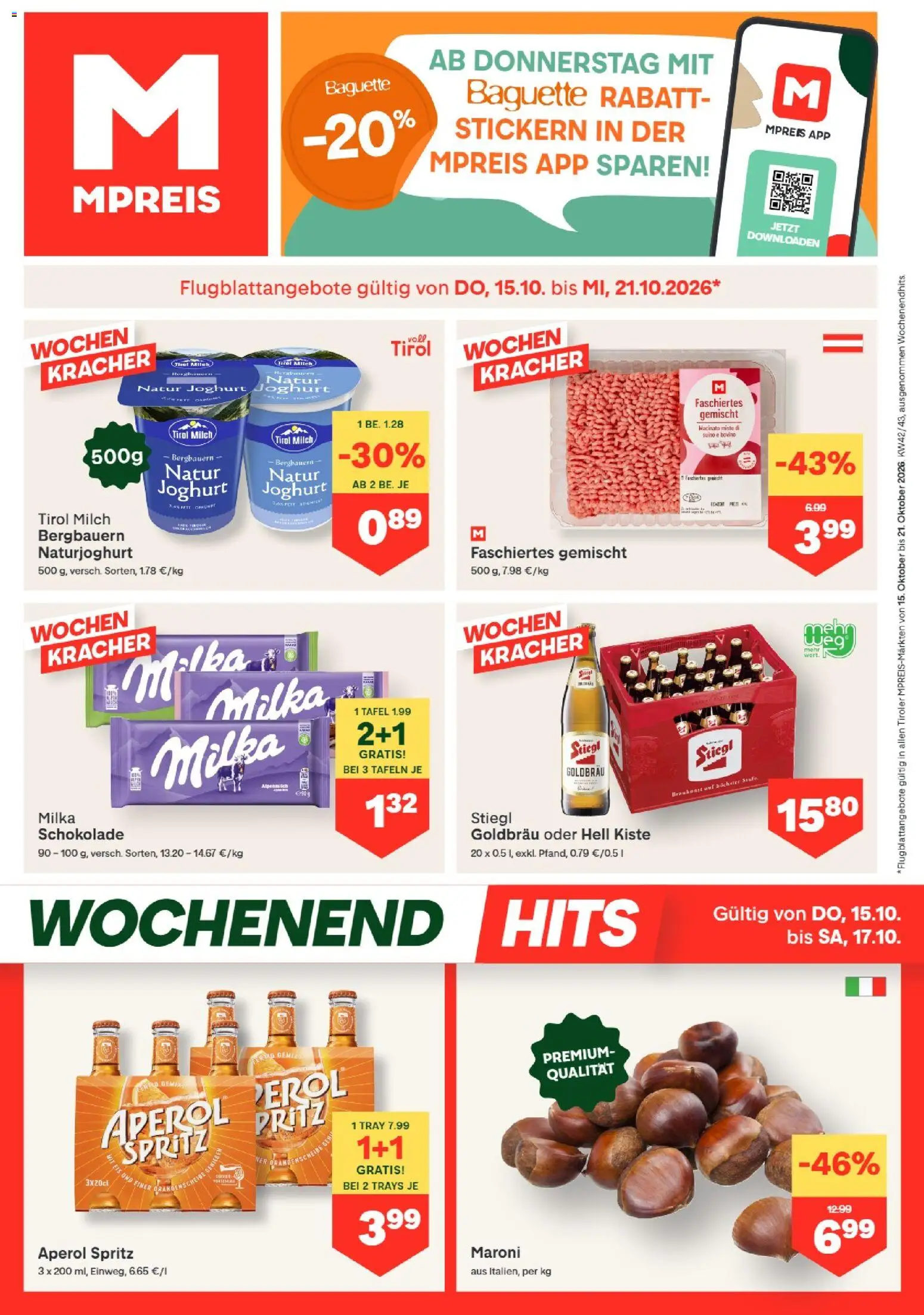 MPREIS Absam gültig ab 15.10.2026 | Seite: 1 | Produkte: Eis, Aperol, Joghurt, Schokolade