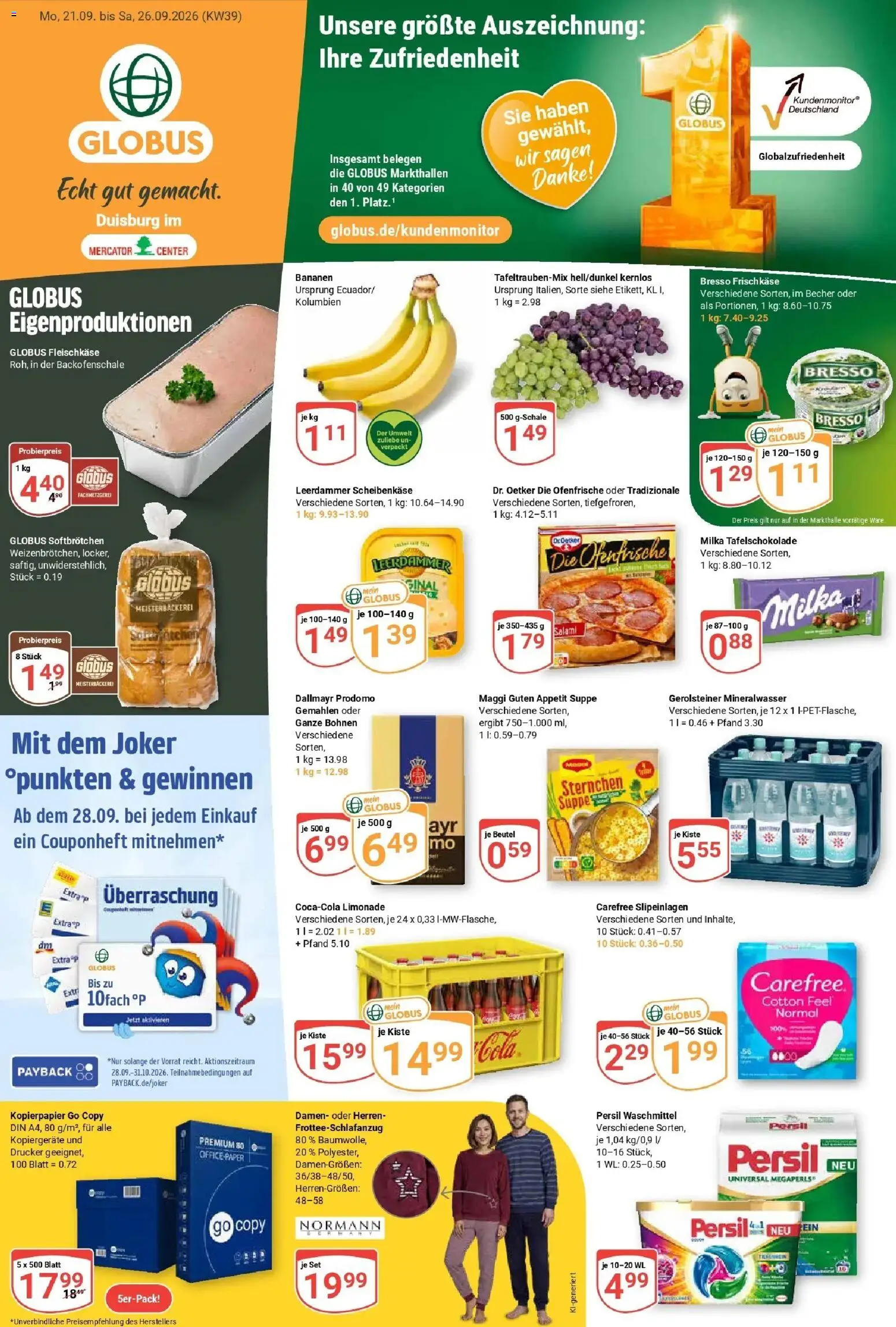 Globus Prospekt Duisburg (ab 21.09.2026) » Angebote online | Seite: 3 | Produkte: Maggi, Bananen, Bresso, Frischkase