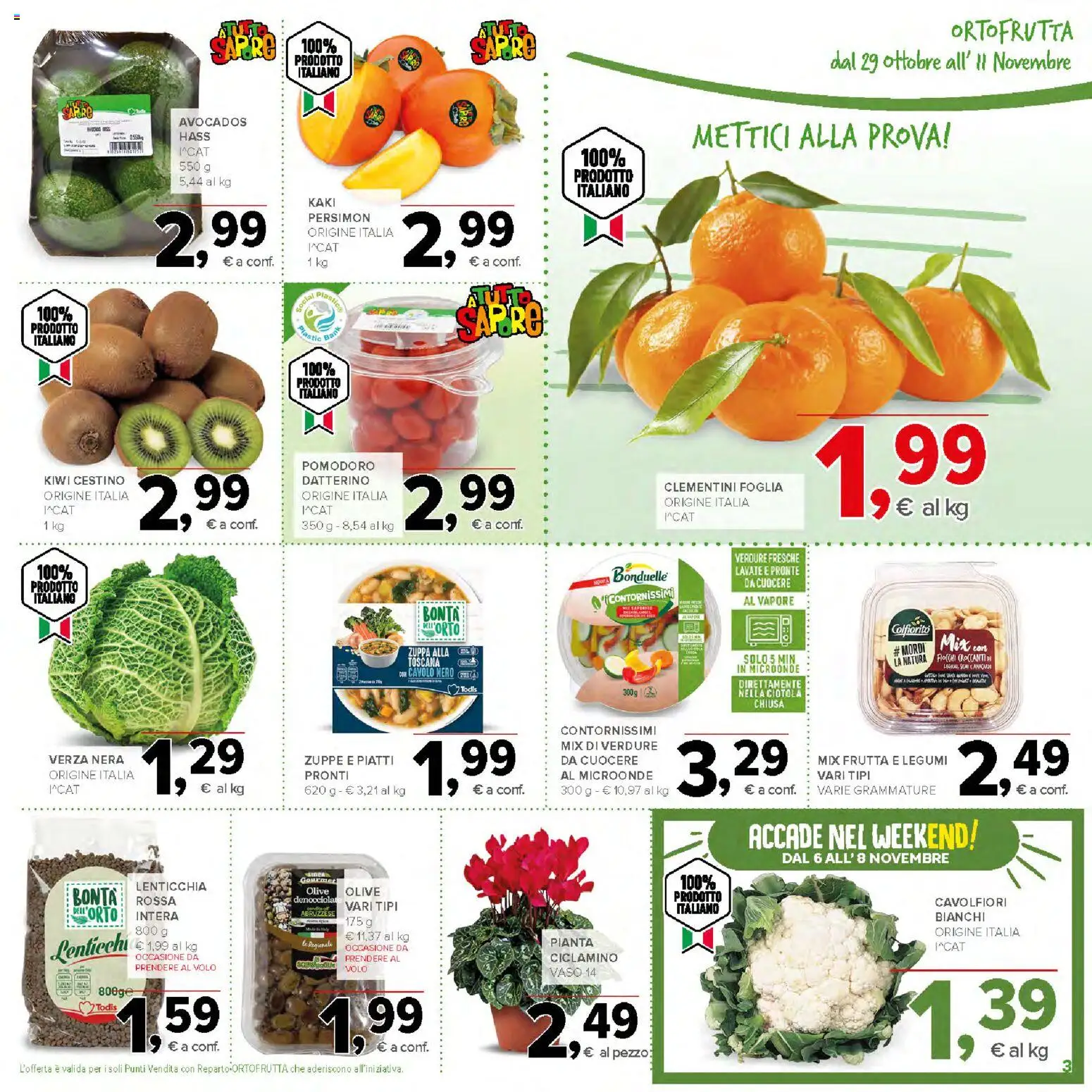 Volantino Todis del 29/10/2026 | Pagina: 3 | Prodotti: Microonde, Kiwi, Verdure, Frutta