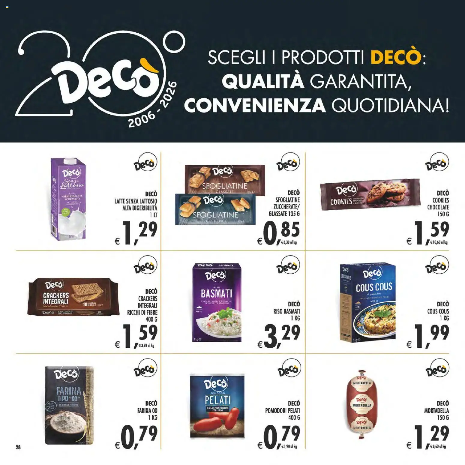 Volantino Decò del 08.05.2026 | Pagina: 28 | Prodotti: Riso Basmati, Latte, Farina, Pomodori