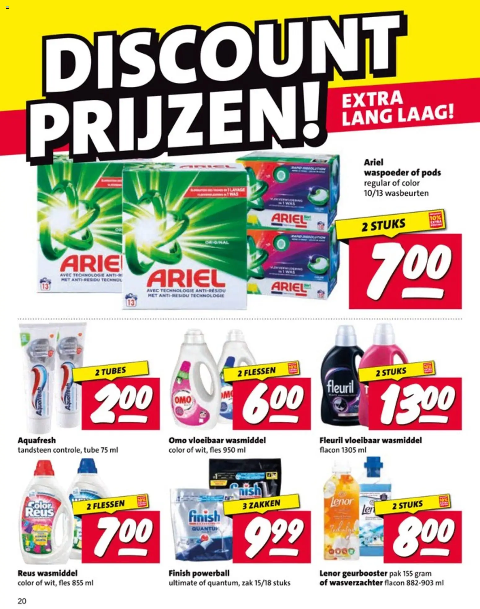 {H1} | Pagina: 20 | Producten: Wasmiddel, Wasverzachter, Fles, Zak