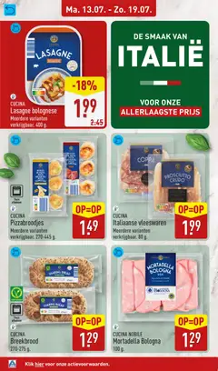 CUCINA Italiaanse vleeswaren, Meerdere varianten verkrijgbaar. 80 g. - Voorbeeld van een folder van Aldi, geldig van 13-07-2026 | Pagina: 22 | Producten: Salami, Pizza, Lasagne, Broodjes