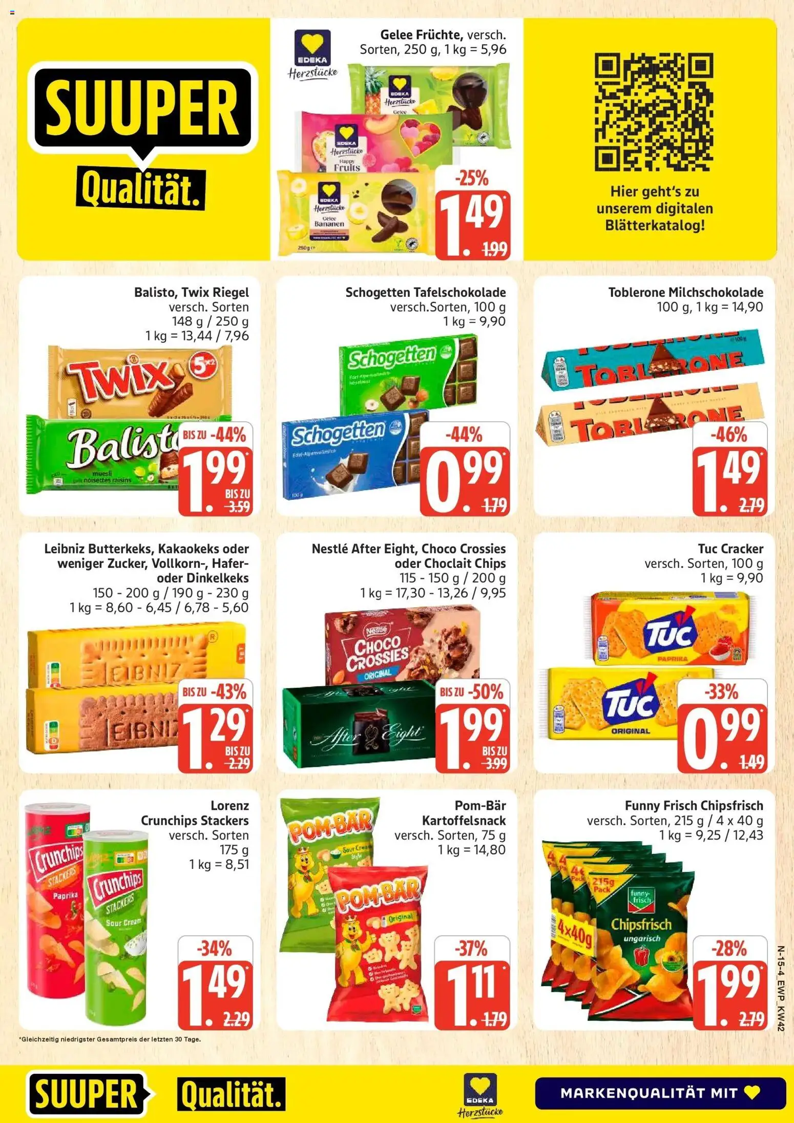 Edeka Prospekt Rostock (ab 12.10.2026) » Angebote Online | Seite: 15 | Produkte: Funny frisch, Twix, Paprika, Chips