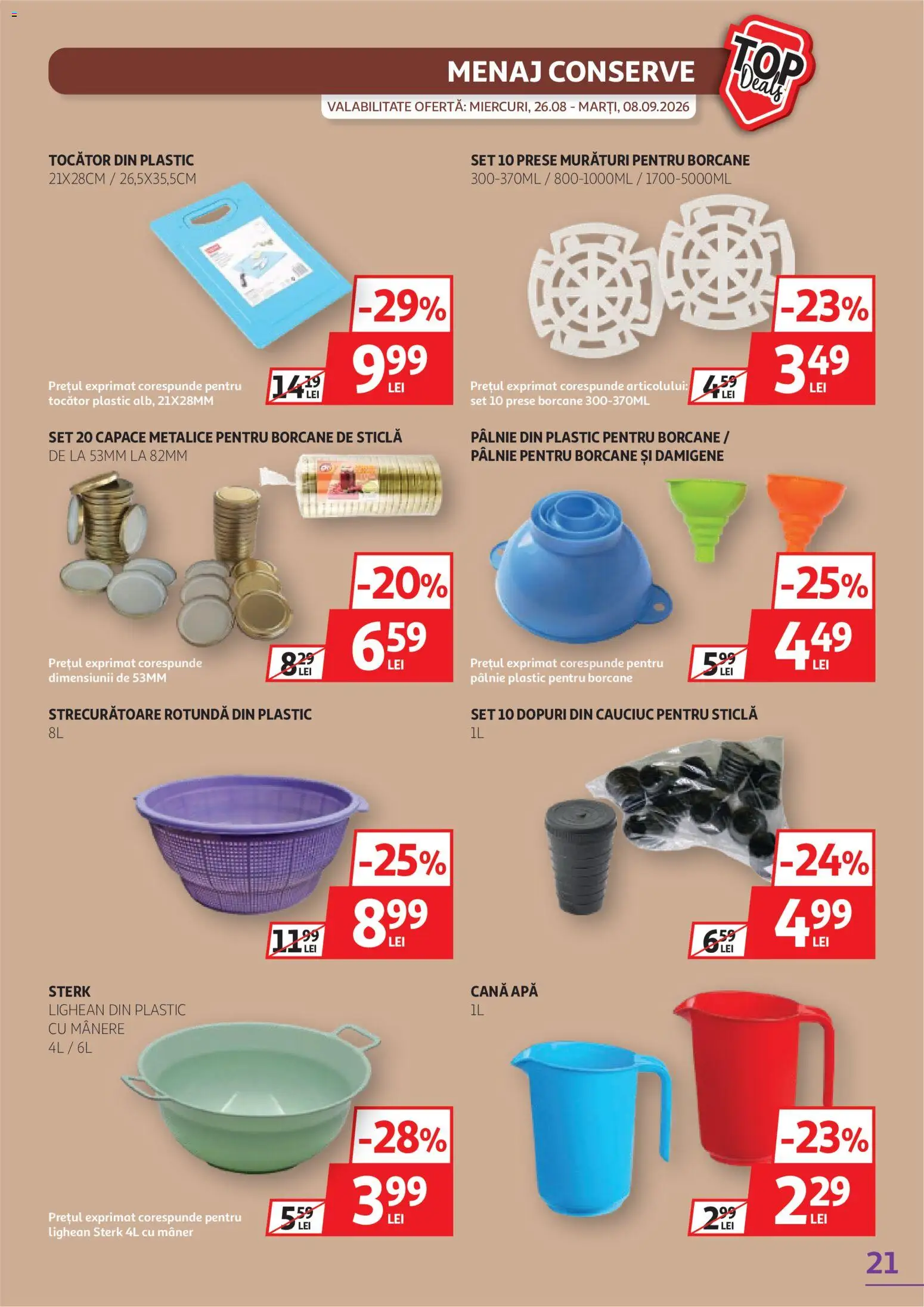 Noul catalog Auchan – valabil de la 26.08.2026 | Pagină: 21 | Produse: Mânere, Mâner, Tocător, Apă