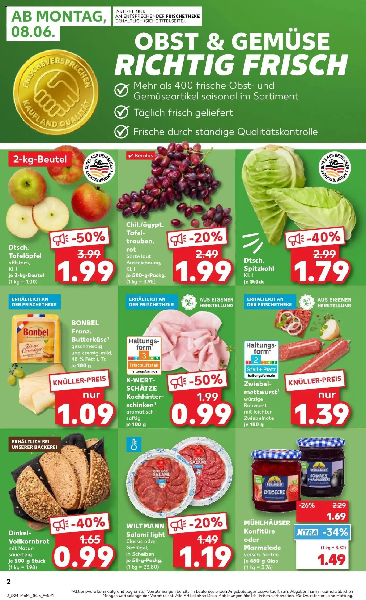 Kaufland Prospekt Zeitz – gültig ab 08.06.2026 | Seite: 2 | Produkte: Bäckerei, Vollkornbrot, Obst, Salami