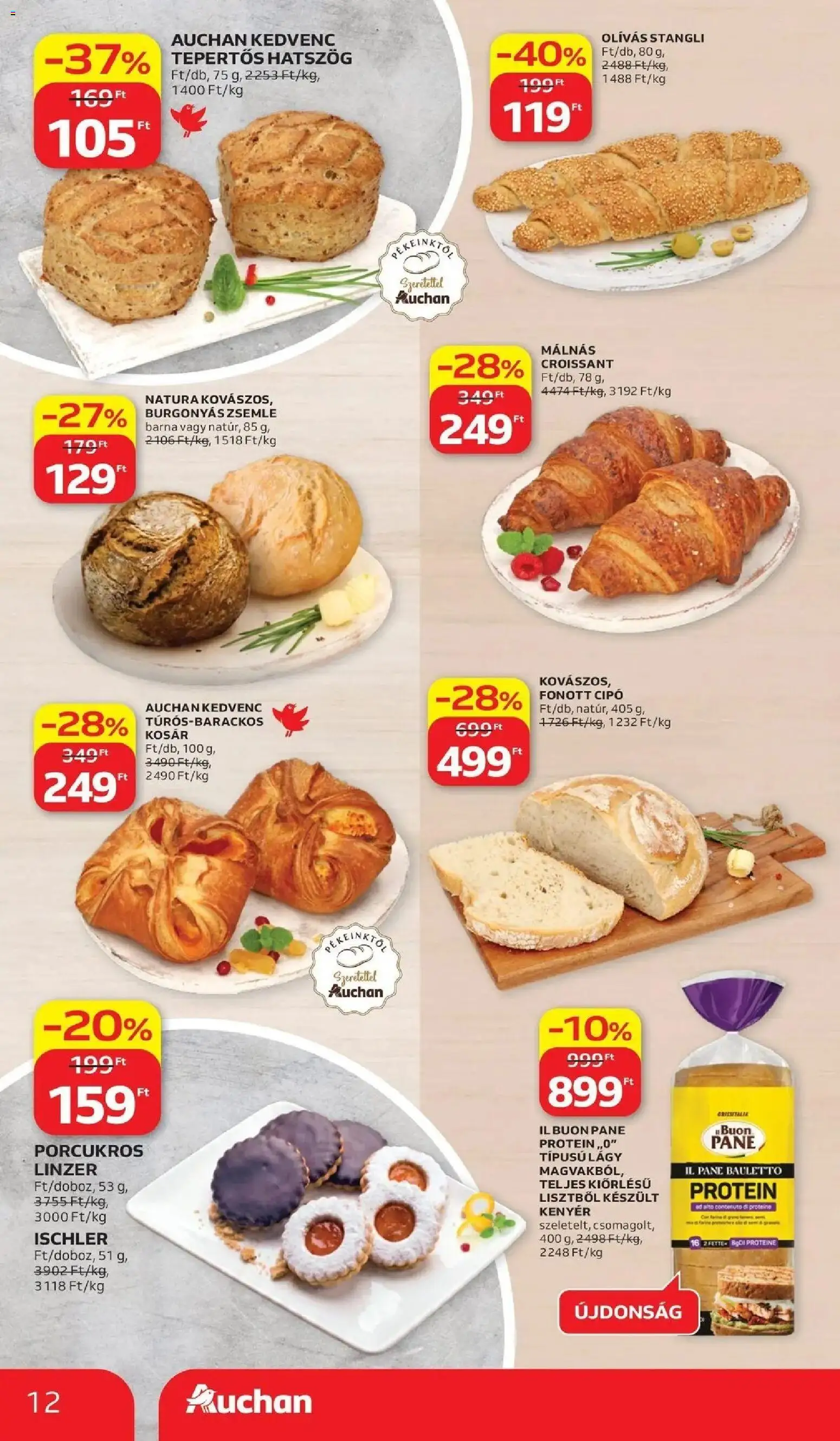 Auchan akciós ujság - amely érvényes a következő dátumtól: 11.06.2026 | Oldal: 12 | Termékek: Zsemle, Protein, Kosár, Kenyér