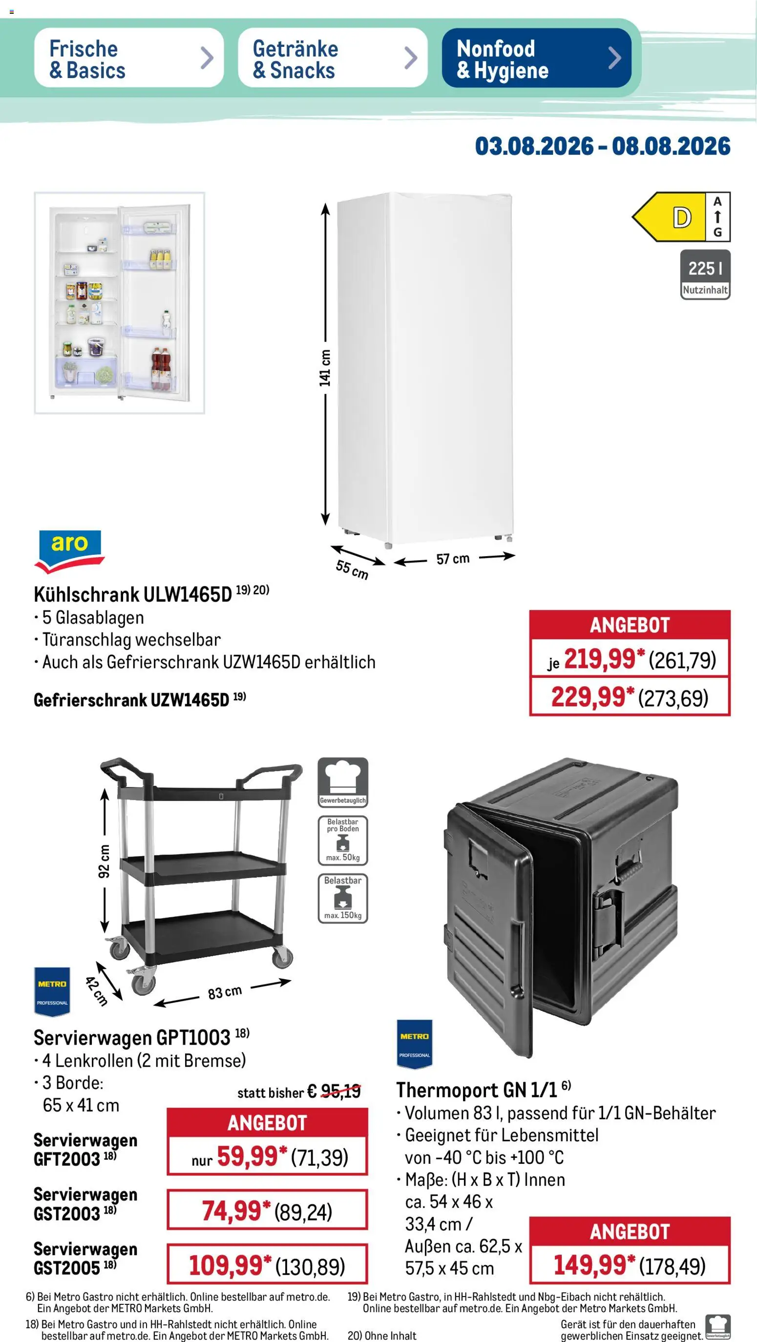 Metro Prospekt – gültig ab 03.08.2026 | Seite: 46 | Produkte: Gefrierschrank, Servierwagen, Kühlschrank