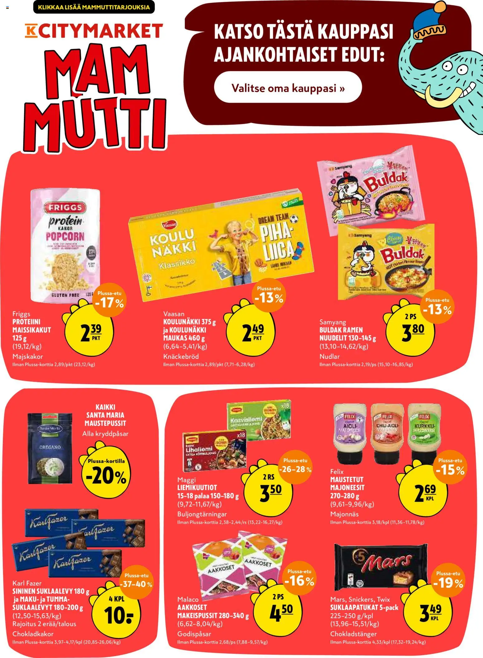 K-Citymarket tarjoukset – voimassa 03/08/2026 alkaen | Sivu: 20 | Tuotteet: Makeispussit, Aioli, Suklaalevyt, Suklaapatukat