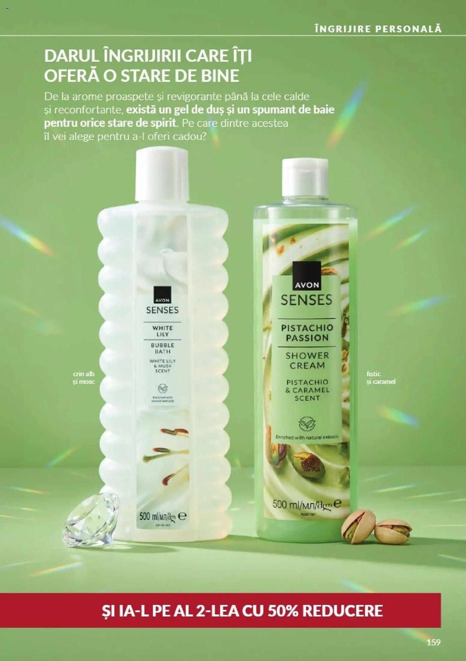 Noul catalog Avon – valabil de la 01.11.2026 | Pagină: 159 | Produse: Duș, Gel de duș, Fistic, Spumant de baie
