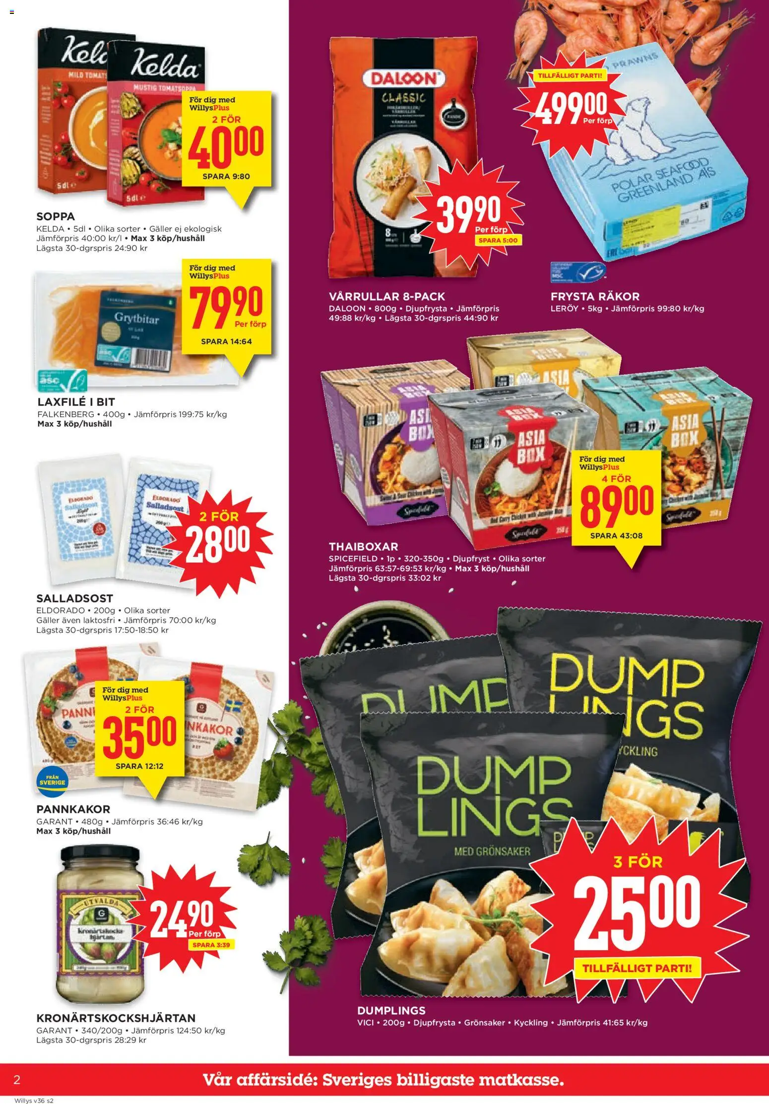 Willys reklamblad aktuell från 31/08/2026 | Sida: 2 | Produkter: Tomat, Galler, Frysta räkor, Soppa