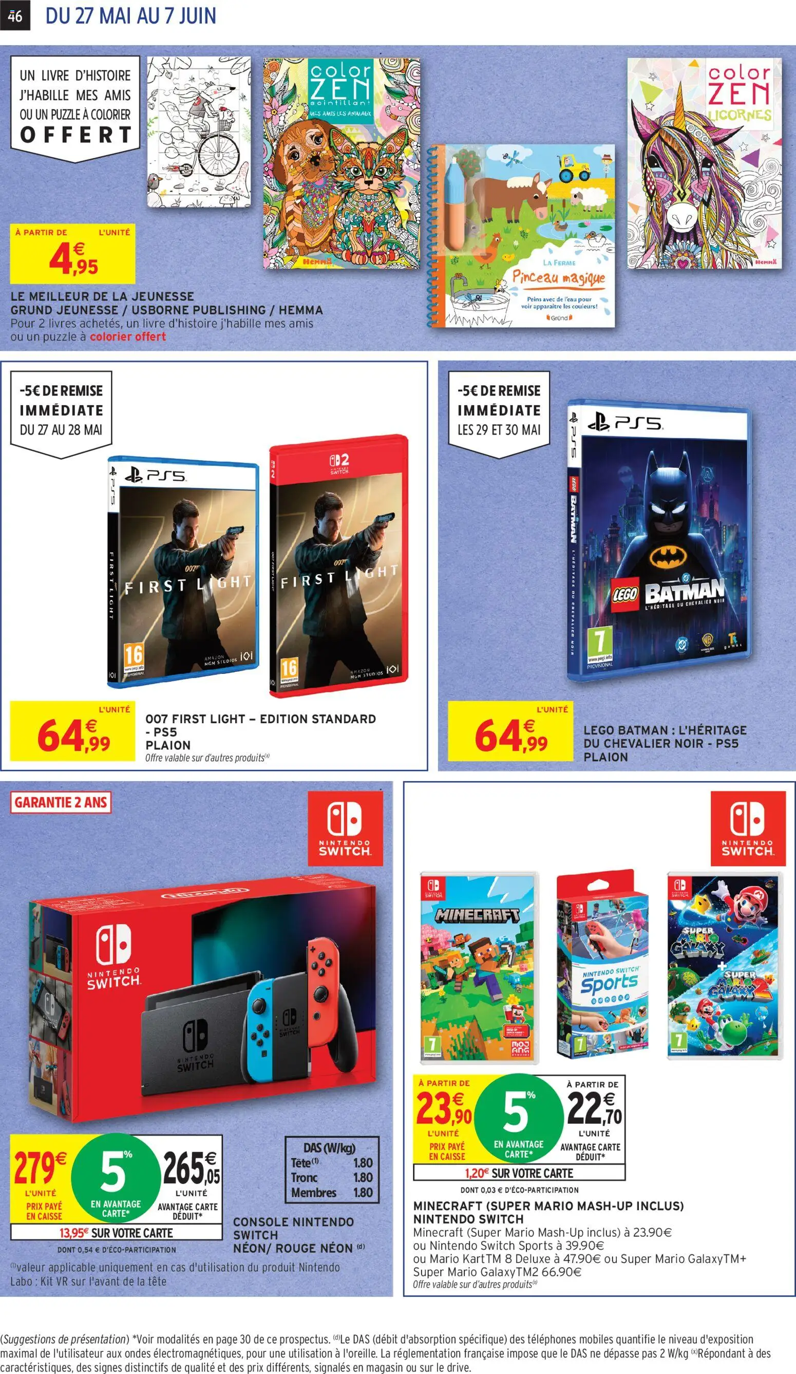 {H1} | Page: 46 | Produits: Légo, console Nintendo Switch, Pinceau, Livre